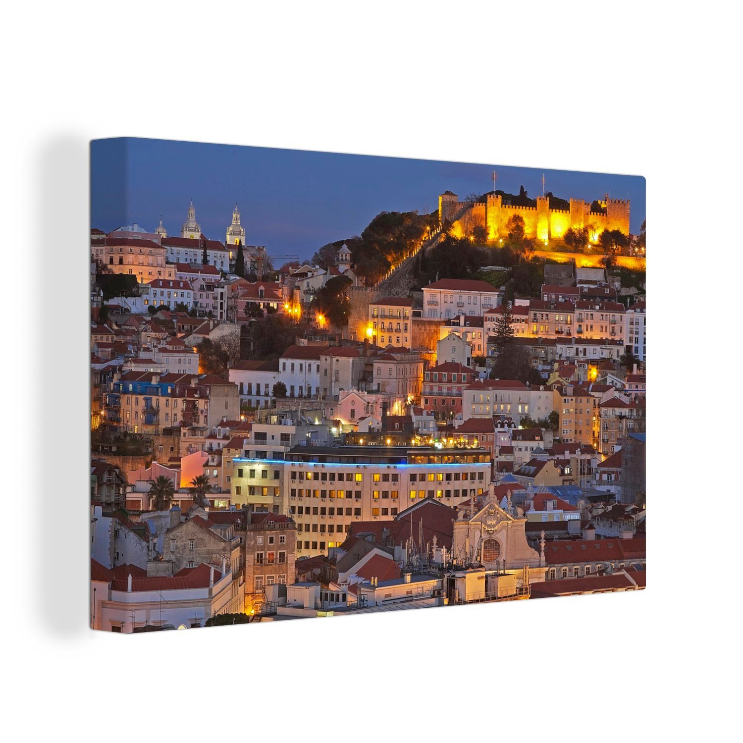 OneMillionCanvasses® Leinwandbild Die historische Alfama in der Abenddämmerung in Portugal, (1 St), Wandbild Leinwandbilder, Aufhängefertig, Wanddeko, 30x20 cm