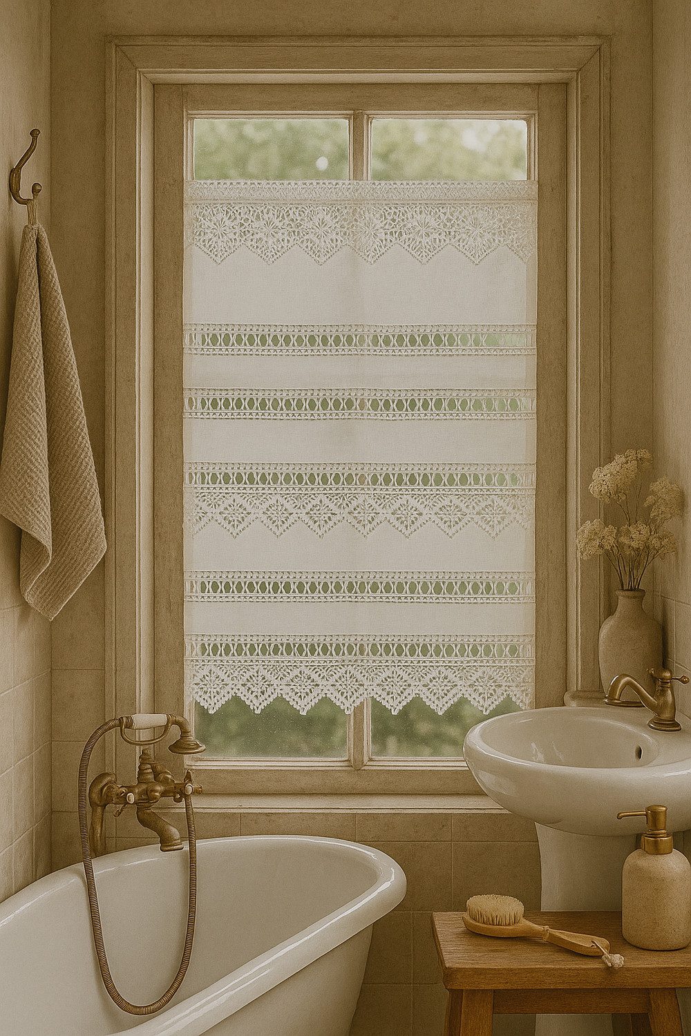 HOSSNER - ART OF HOME DECO Scheibengardine 40x70 cm (1 St), blickdicht, Baumwolle, Vintage, Romantische Stickerei