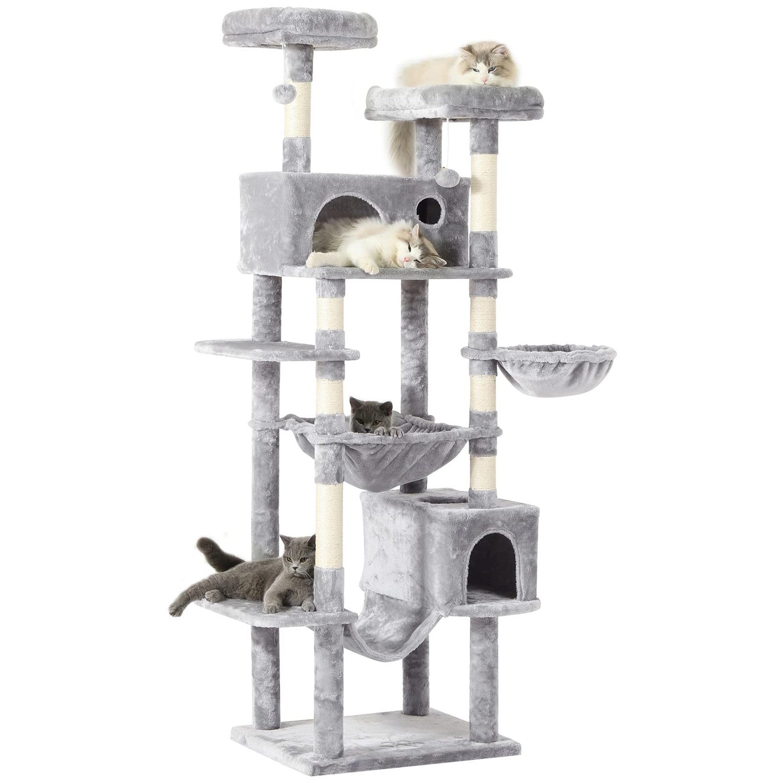 Kratzbaum groß XXL, katzenbaum mit 2 Höhlen, 2 Plattformen und Hängematte