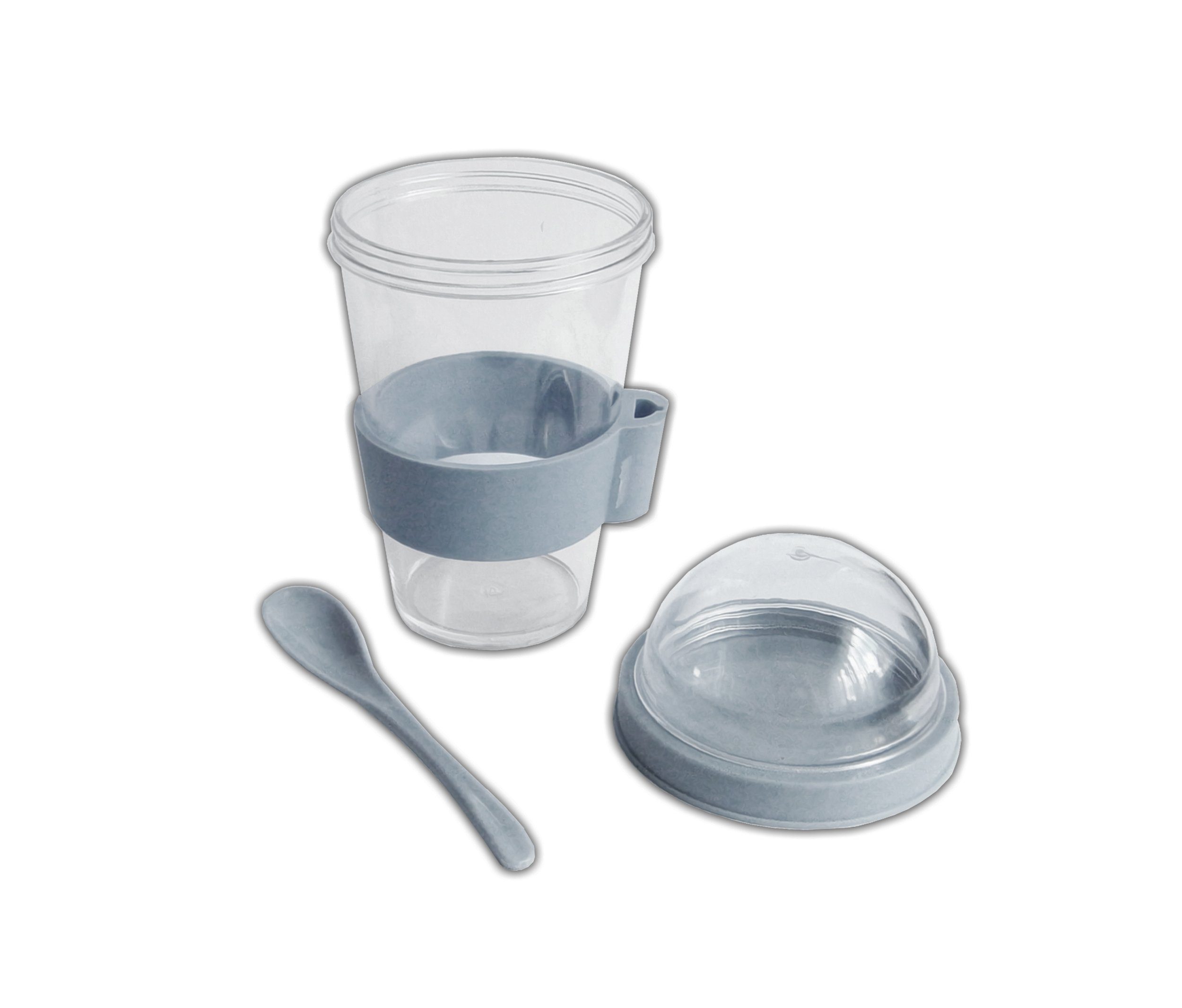 HIT Trading Müslischale JOGHURTBECHER mit Löffel Deckel transparent Müslibecher 6 (Grau), Müsli to go Müslischale Joghurt Becher