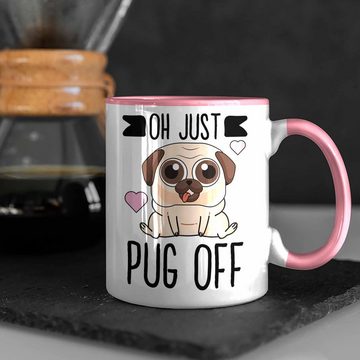Trendation Tasse Trendation - Oh Just Pug Off Lustige Tasse für Hundeliebhaber Kaffeetasse mit Sprüchen für Frauen Kollegin