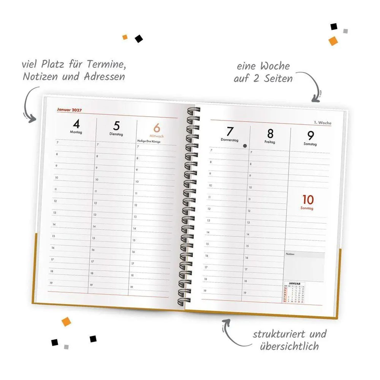 Trötsch Verlag Taschenkalender TRÖTSCH - Wochenplaner A5 mit Wire-O Gold 2027