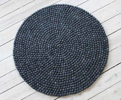 Wollteppich »Uni Color«, Wooldot, rund, Höhe 23 mm, Filzkugel-Teppich, reine Wolle, beidseitig verwendbar