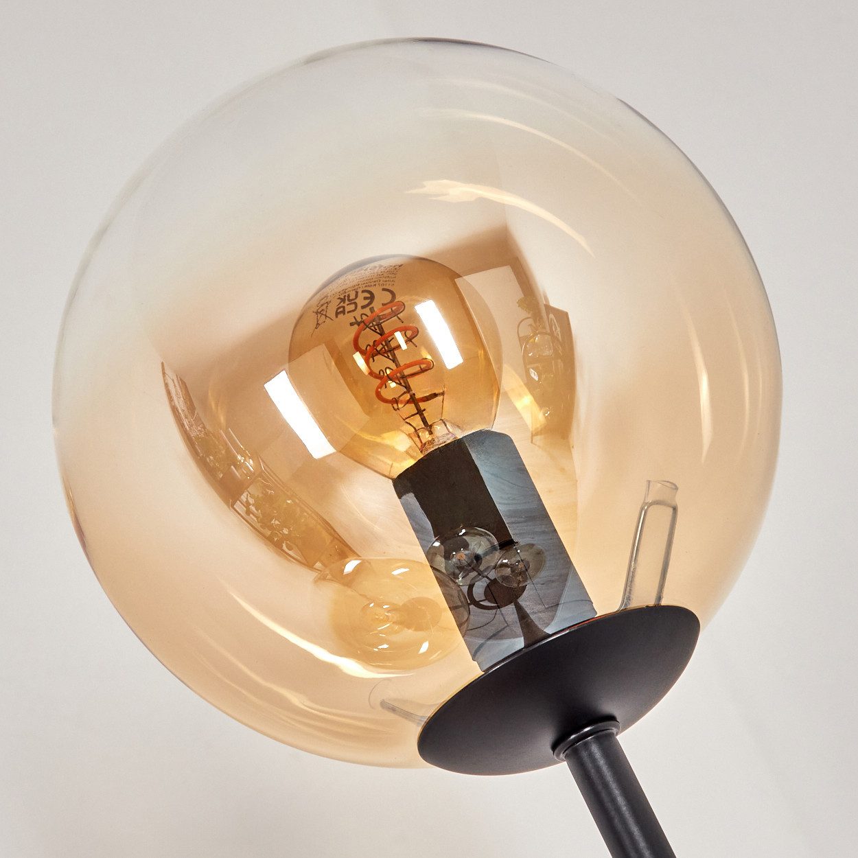 hofstein Stehlampe Stehlampe aus Metall/Glas in Schwarz/Bernstein/Klar mit Fußschalter, ohne Leuchtmittel, Stehleuchte im Retro/Vintage-Design mit Glasschirmen (15 cm), E14