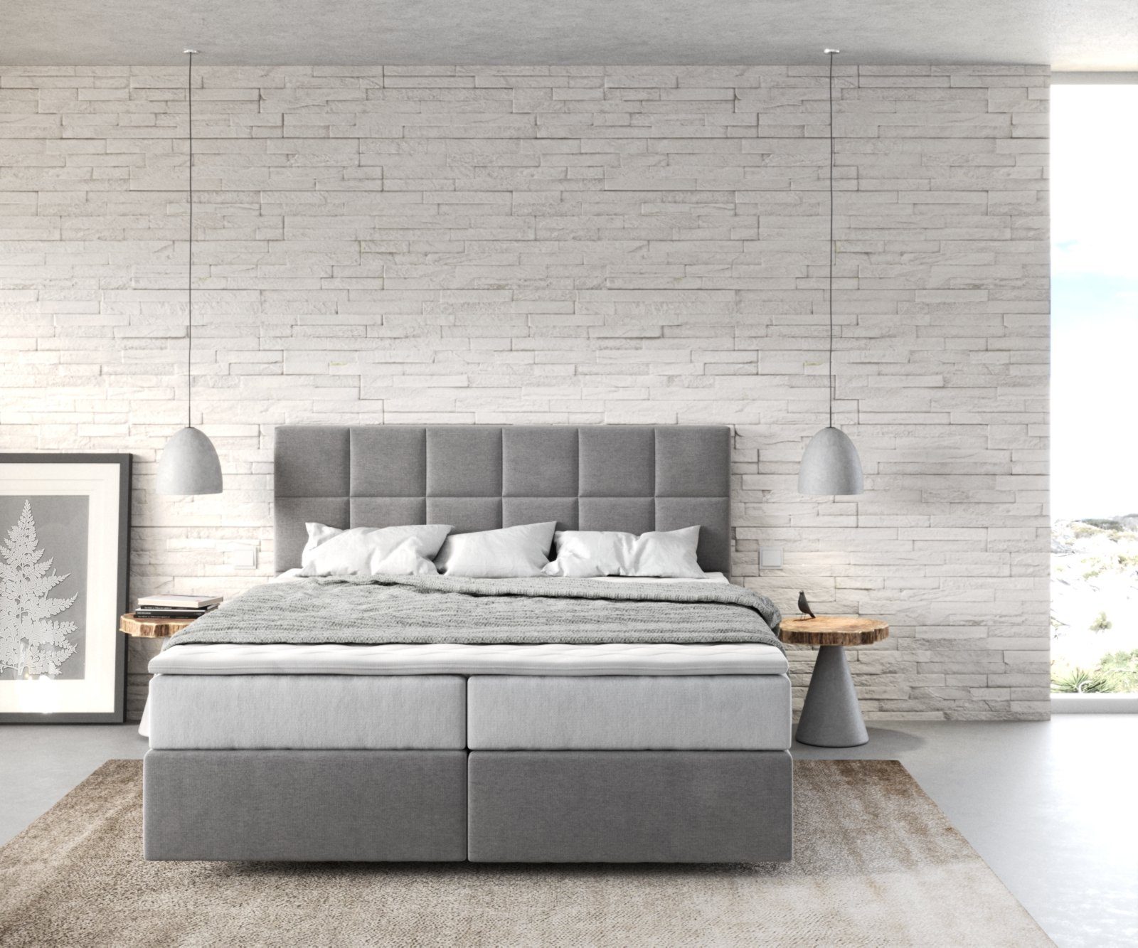 DELIFE Boxspringbett Dream-Fine, Mikrofaser Grau 160x200 günstig online kaufen