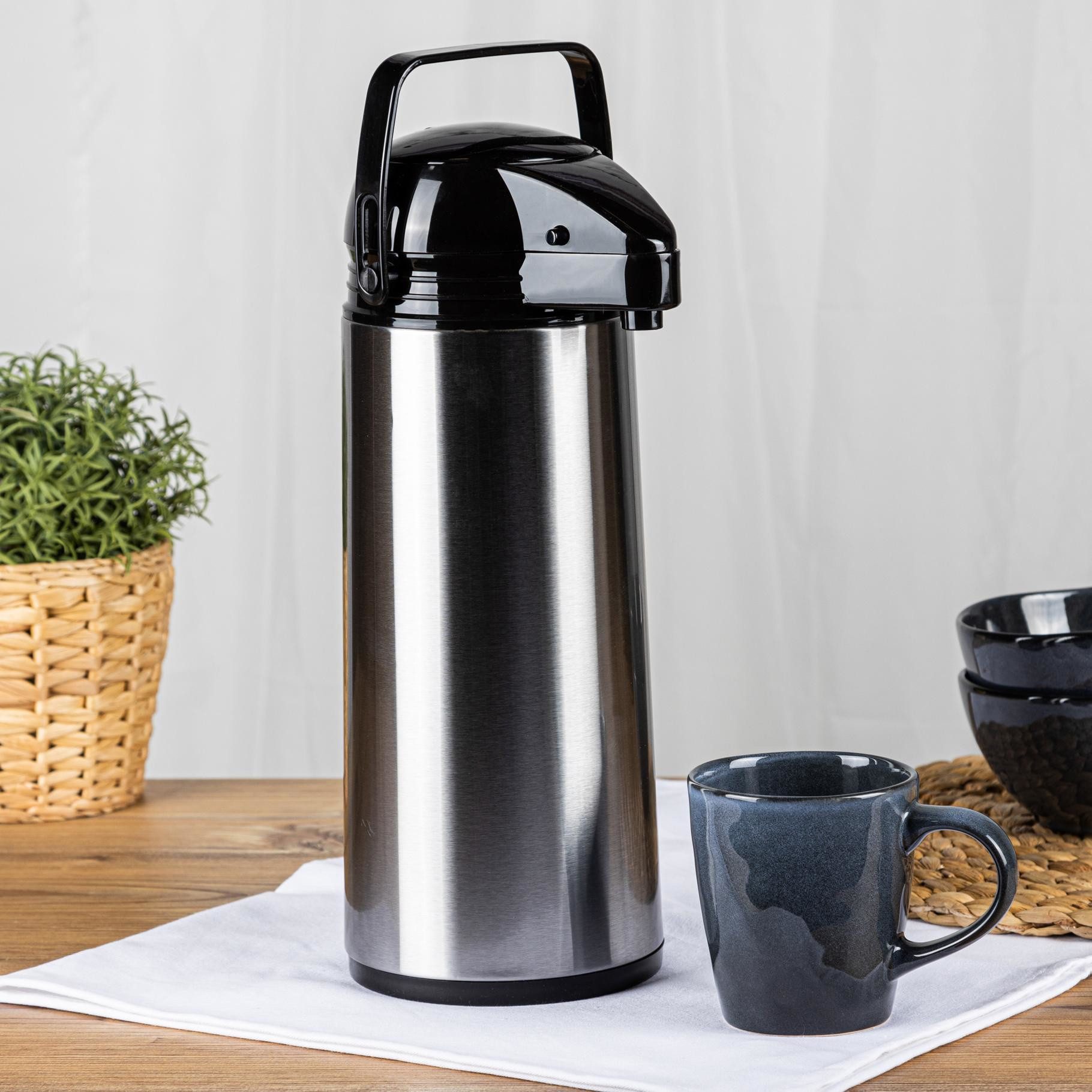Haushalt International Pump-Isolierkanne Edelstahl Airpot Thermokanne mit Pumpfunktion Getränkespender, 1.9 l, (doppelwandig isolierte Pumpkanne, für heiße oder kalte Getränke)