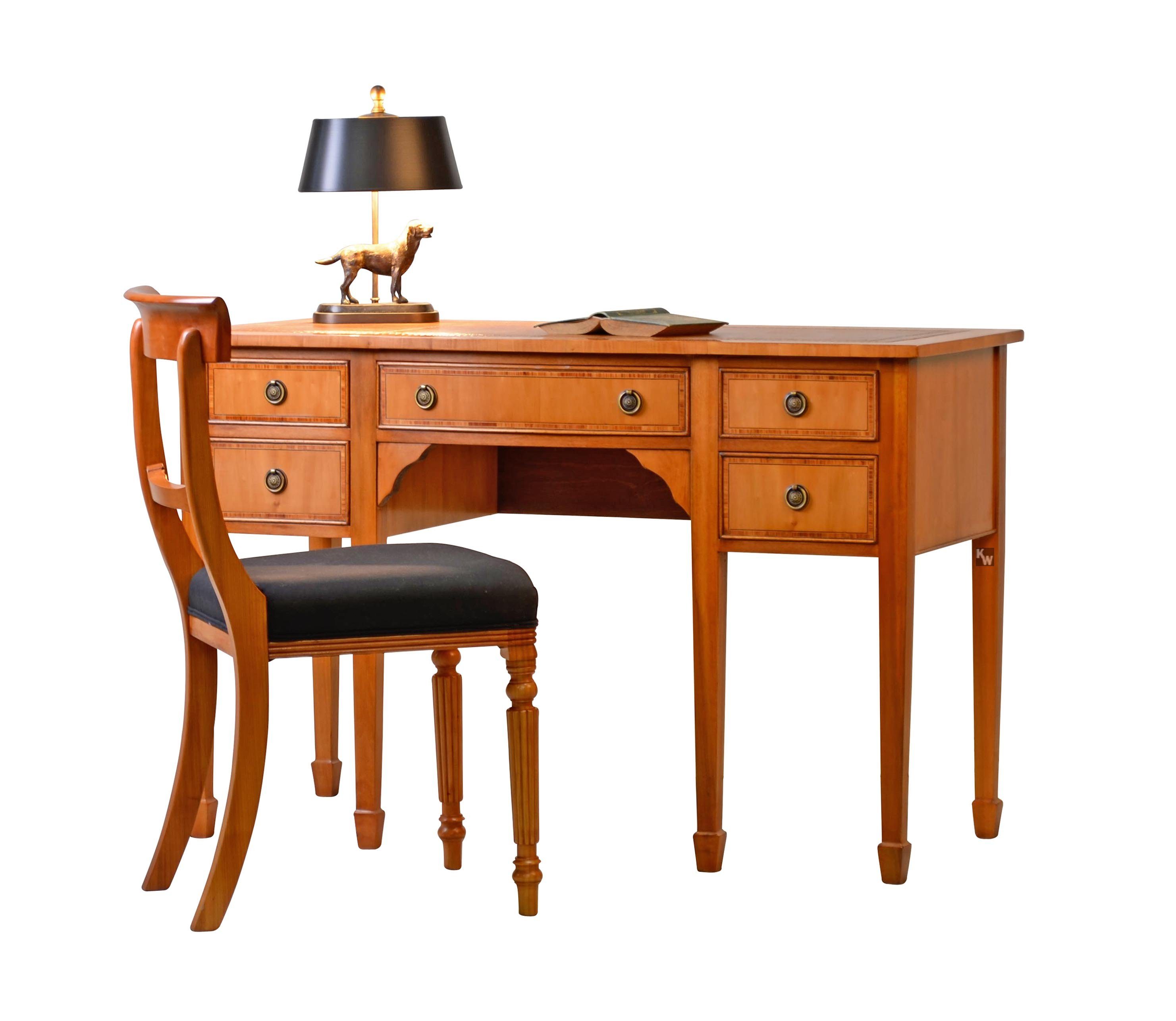 Kai Wiechmann Schreibtisch Damenschreibtisch Eibe 122 cm, Ladies Writing Desk, stilvoller Bürotisch mit fünf Schubladen, made in England