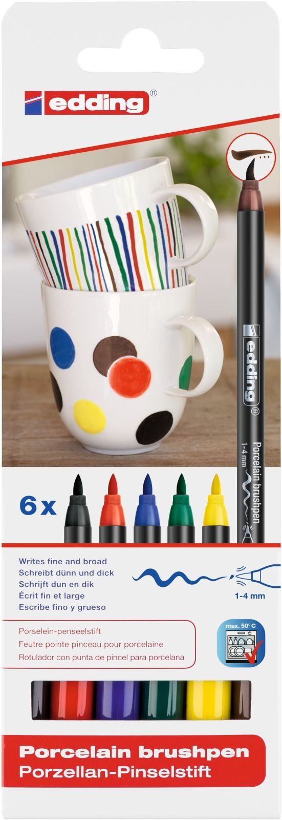 Marker Porzellan-Pinselstift edding 4200 1-4mm VE=6 Farben