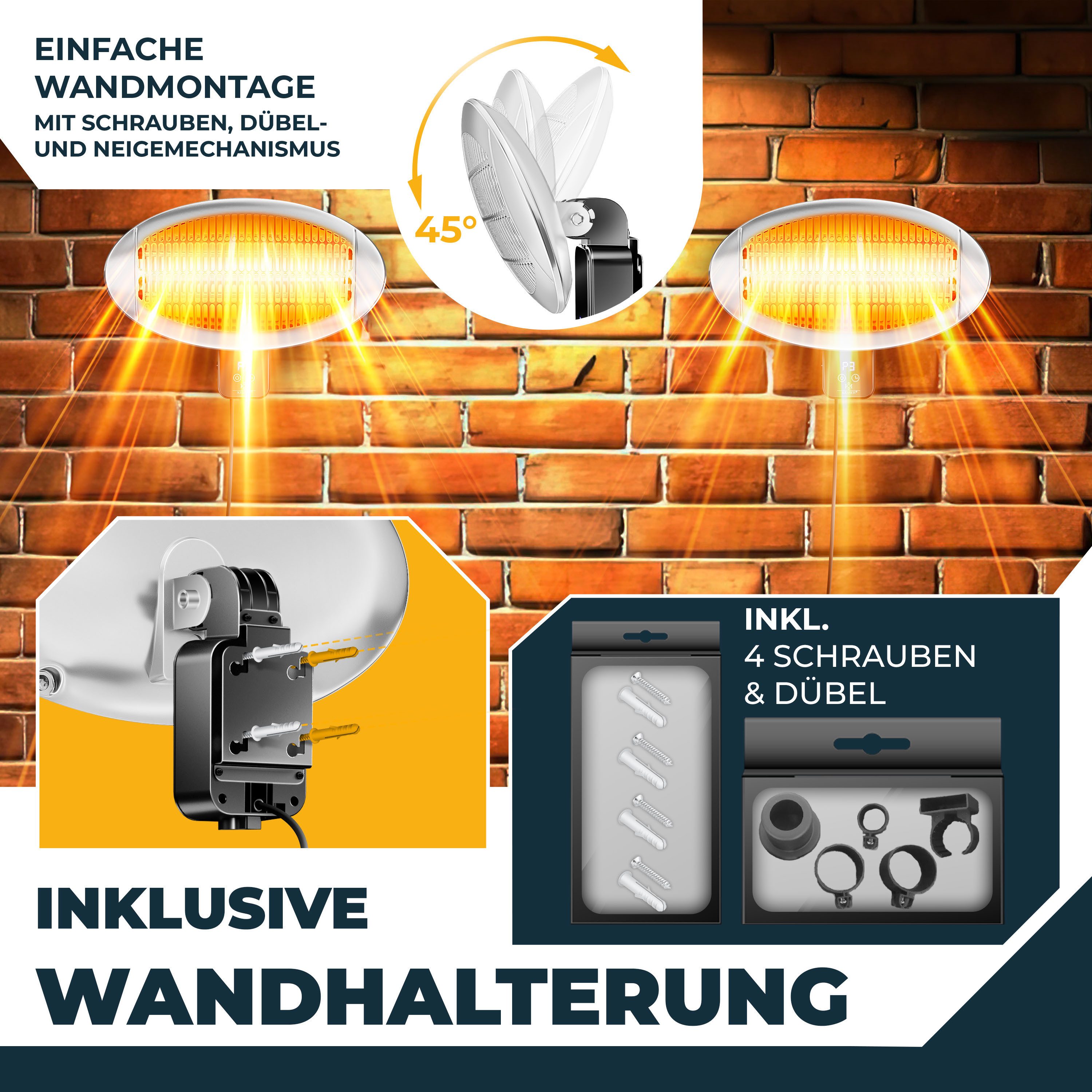 KESSER Heizstrahler Infrarot Terrassenstrahler Stand- & Wandmontage, höhenverstellbar, Wärmestrahler drehbar IPX4 spritzwassergeschützt, WLAN & Fernbedienung – Bild 3 von 5