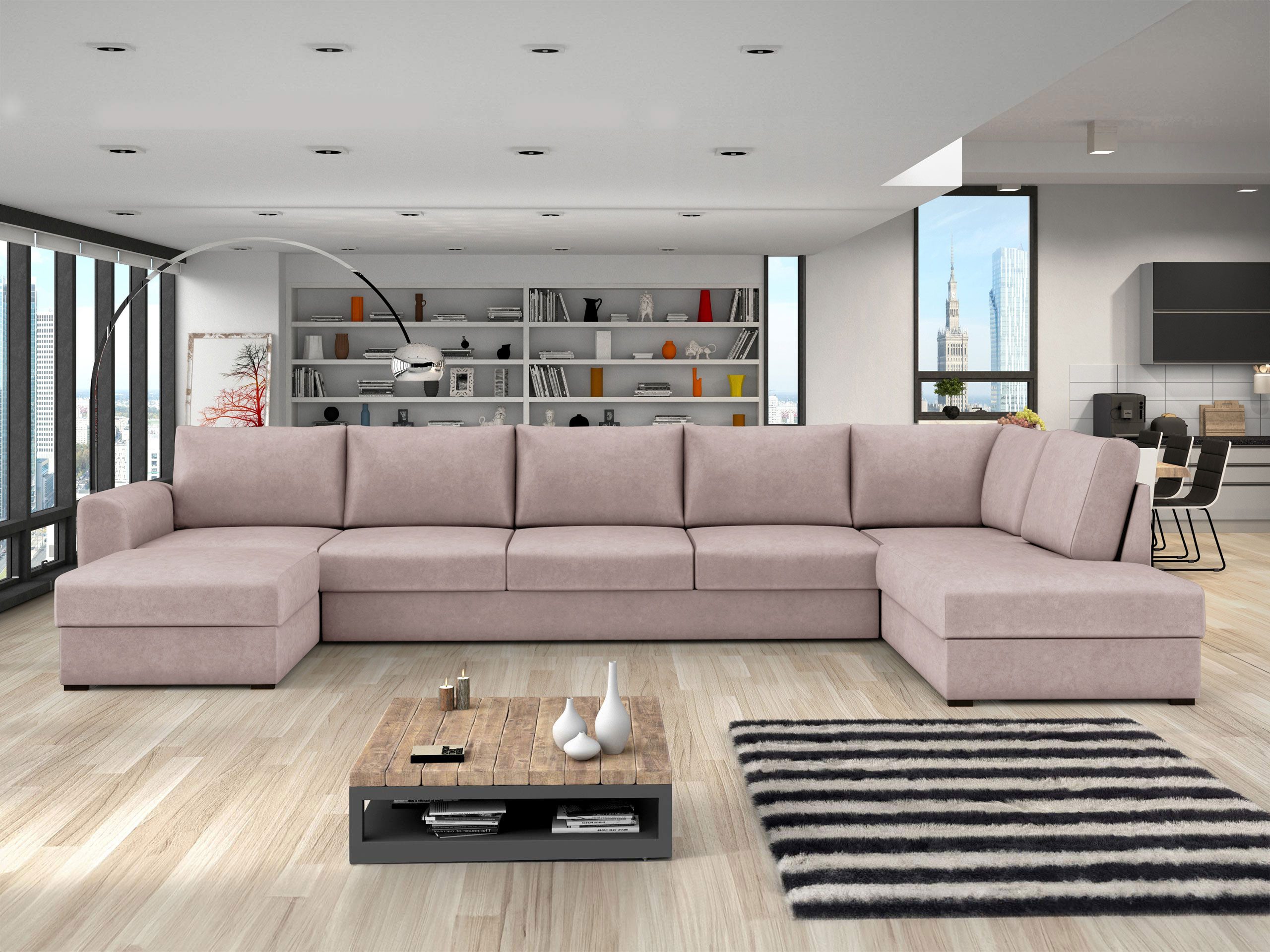 MIRJAN24 Wohnlandschaft Wilma Large Premium, mit zwei Bettkasten und Schlaffunktion, U-Form, 7 Kissen im Set mit Reißverschluss