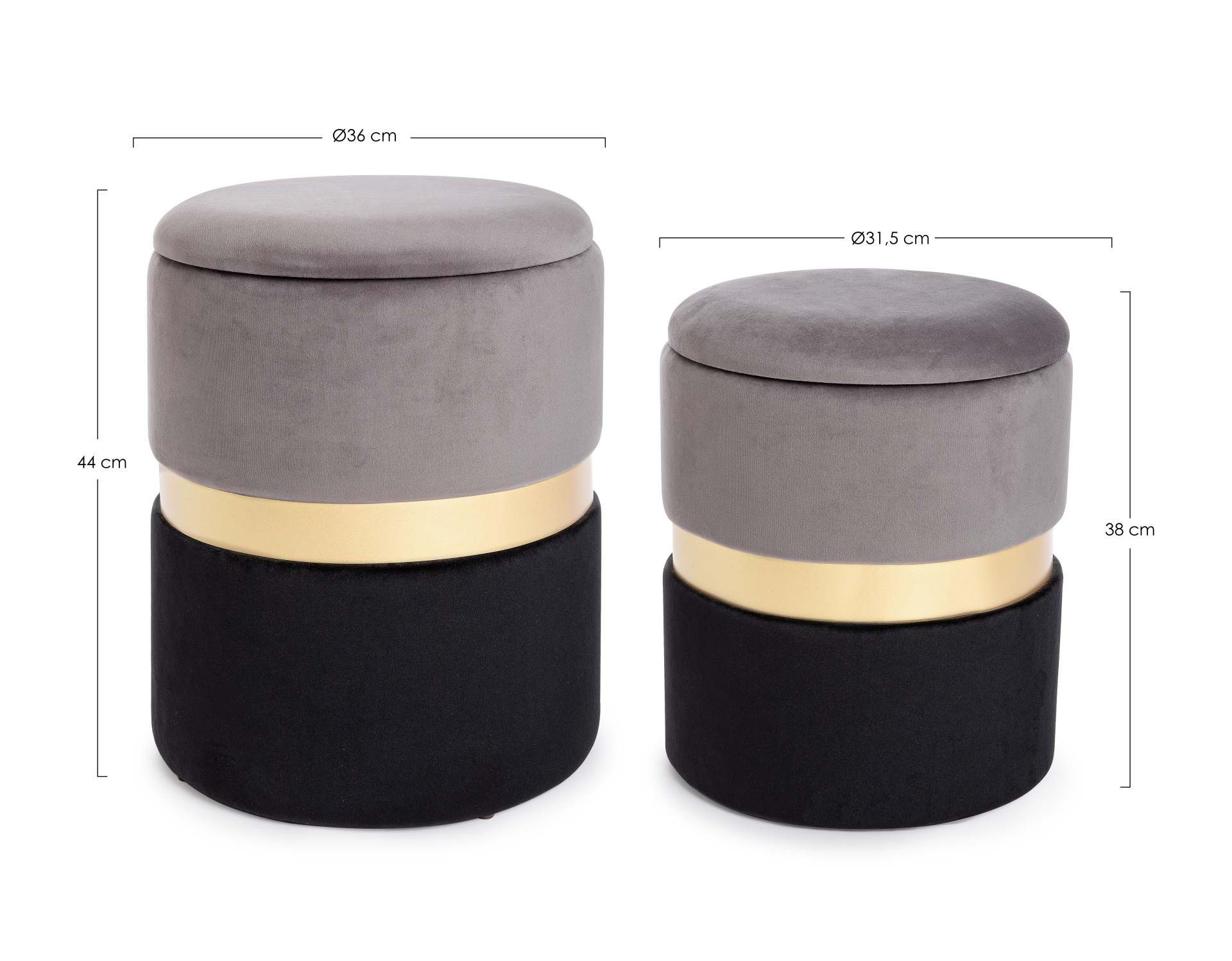Feeling4Home Pouf Polina 2er-Set zweifarbig, Grau/Schwarz