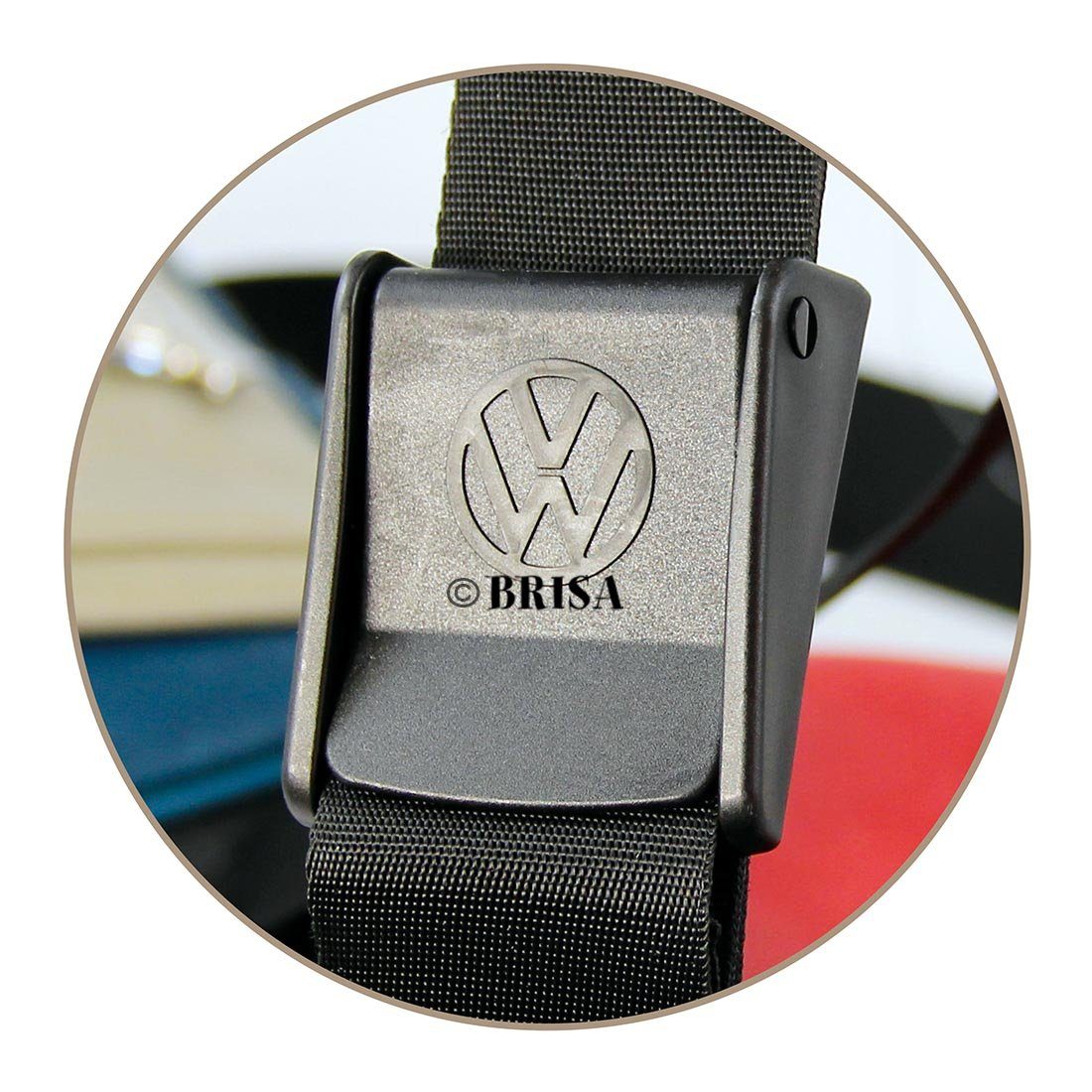 VW Collection by BRISA Schultertasche Volkswagen Umhängetasche mit Reifenprofil Muster (ein Stück, 1-tlg., für alle VW Fans), Messengerbag im T1 Bus Design, Vintage Rot & Schwarz