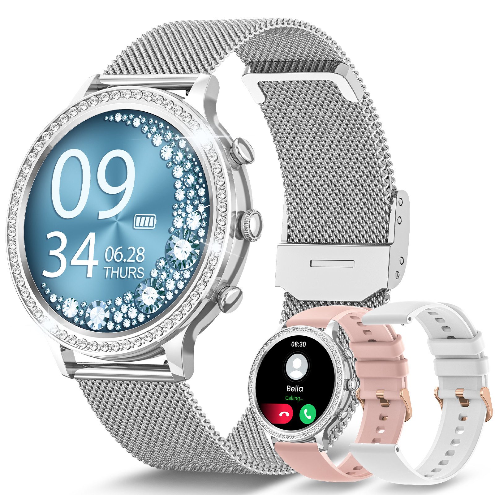 2025 NEW Smartwatch Damen mit 60 Diamanten/Telefonfunktion Smartwatch