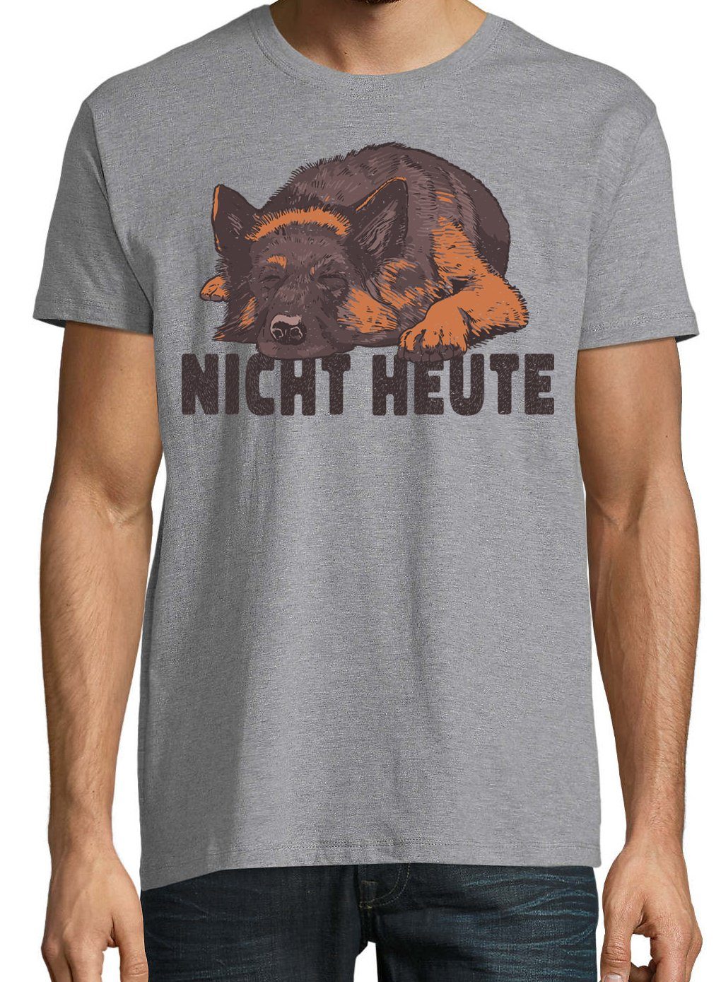 T-Shirt Designz Trendigem Nicht mit Hund Grau Heute Frontdruck Herren T-Shirt Youth
