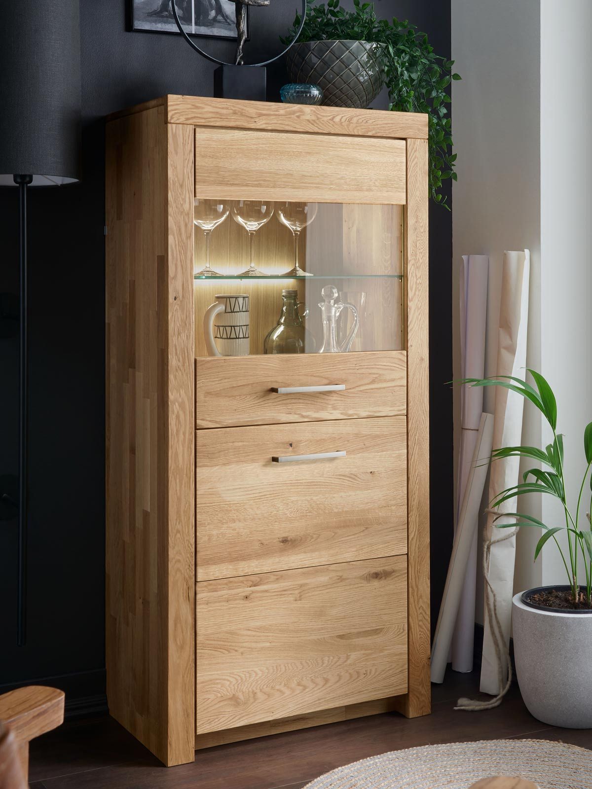 Casamia Highboard Highboard Massivholz Hochanrichte B65 H141cm Faro Wildeiche massiv