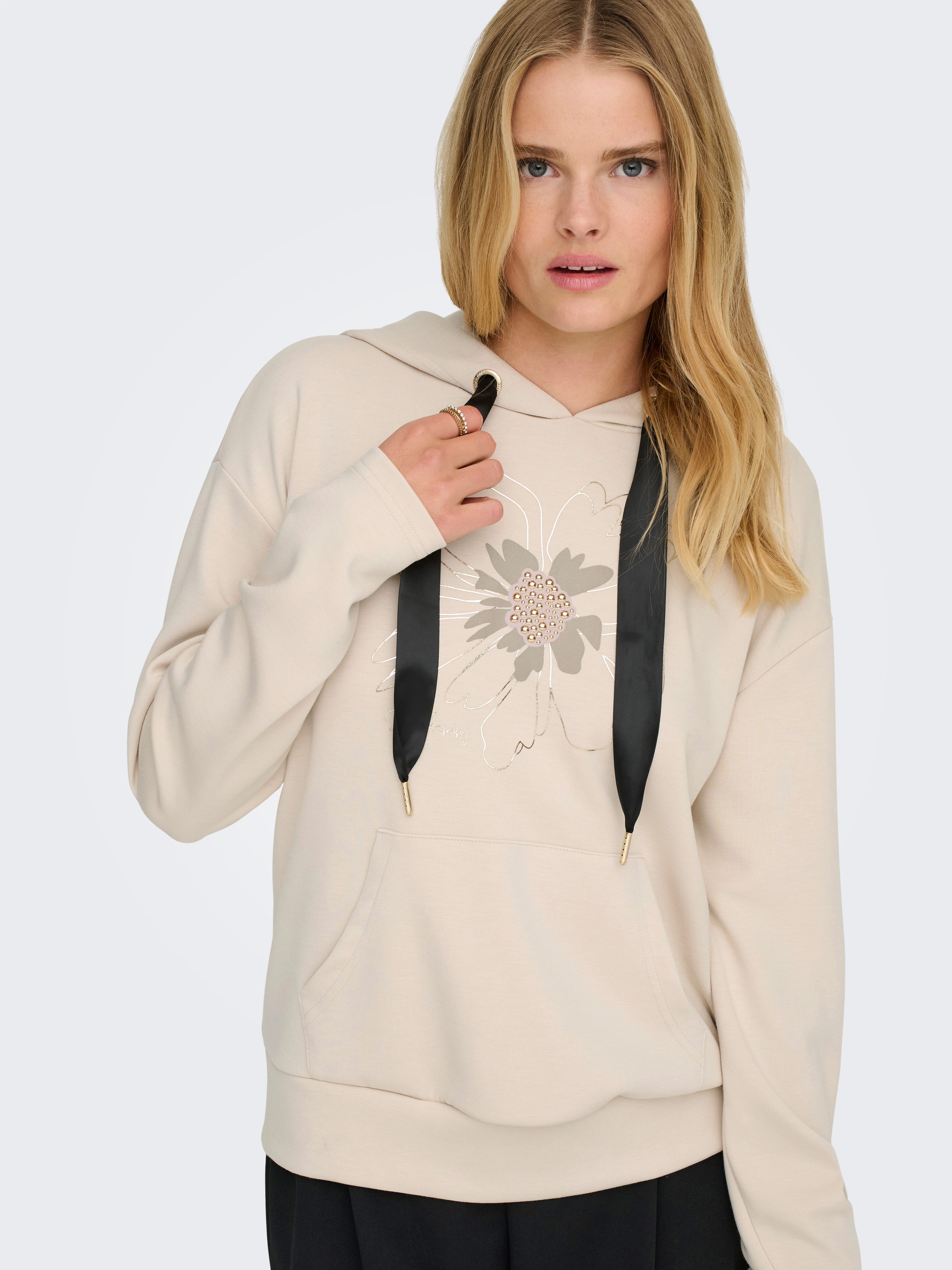 ONLY Sweatshirt ONLFANCY L/S HOOD PRINT SWT Materialmix, regular fit