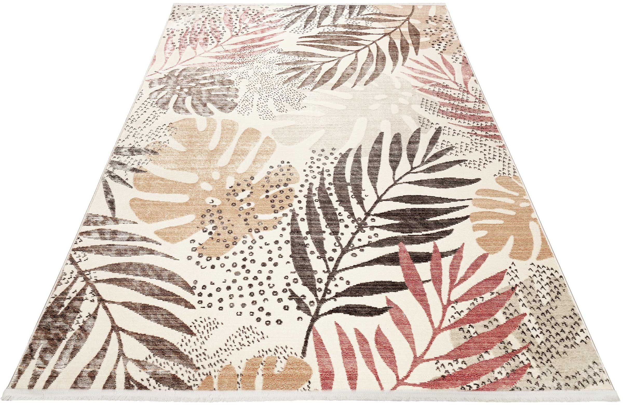 Esprit Teppich Florence ESP-21077, rechteckig, Höhe: 7 mm, Moderner Designteppich mit Fransen, Dschungel, Wohnzimmer