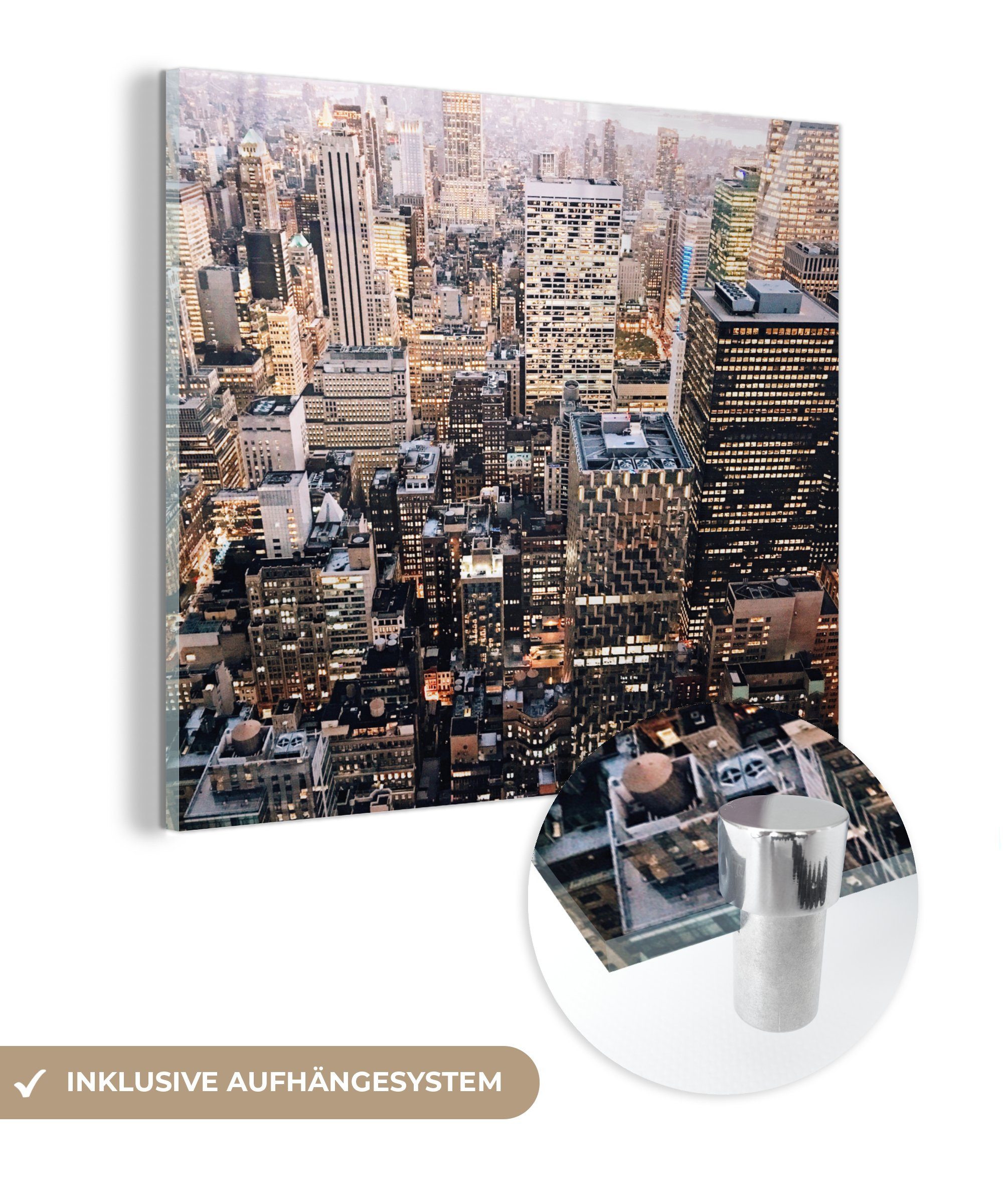 MuchoWow Acrylglasbild Manhattan von oben, (1 St), Glasbilder - Bilder auf Glas Wandbild - Foto auf Glas - Wanddekoration