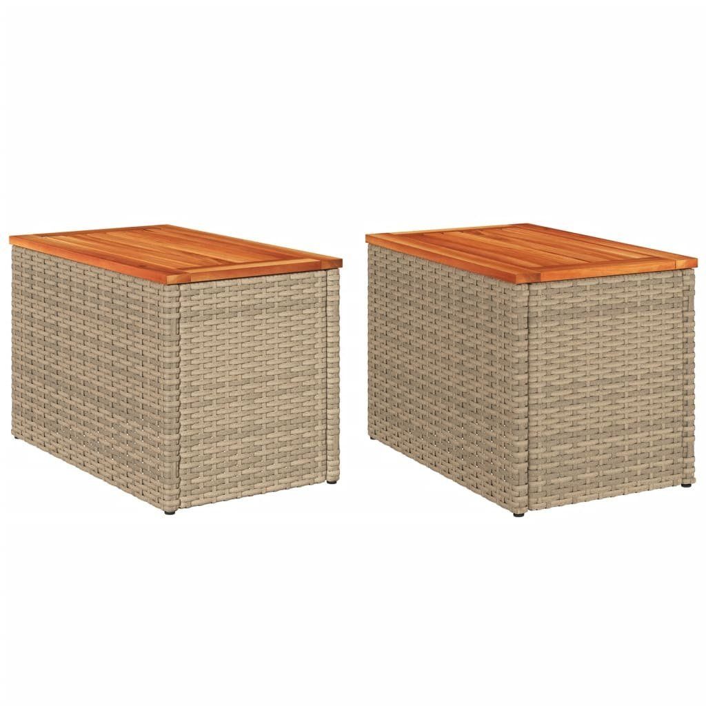 vidaXL Gartentisch Garten-Beistelltische 2 Stk. Beige 55x34x37 cm Poly Rattan Holz (1-St)