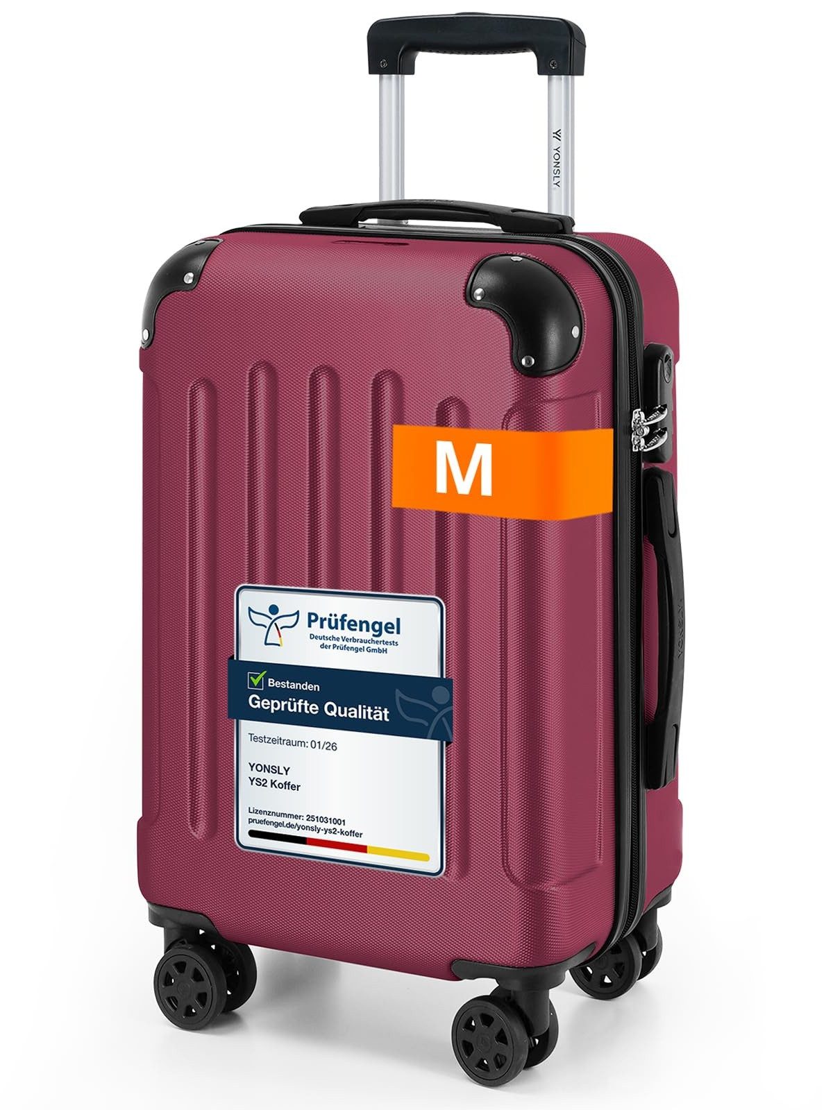 YONSLY Hartschalen-Trolley Hartschalen-Reisekoffer Trolley Rollkoffer in S/M/L/XL Größen, 4 Rollen, mit 360°-Lenkrollen, Zahlenschloss und mehrstufigem Teleskopgriff
