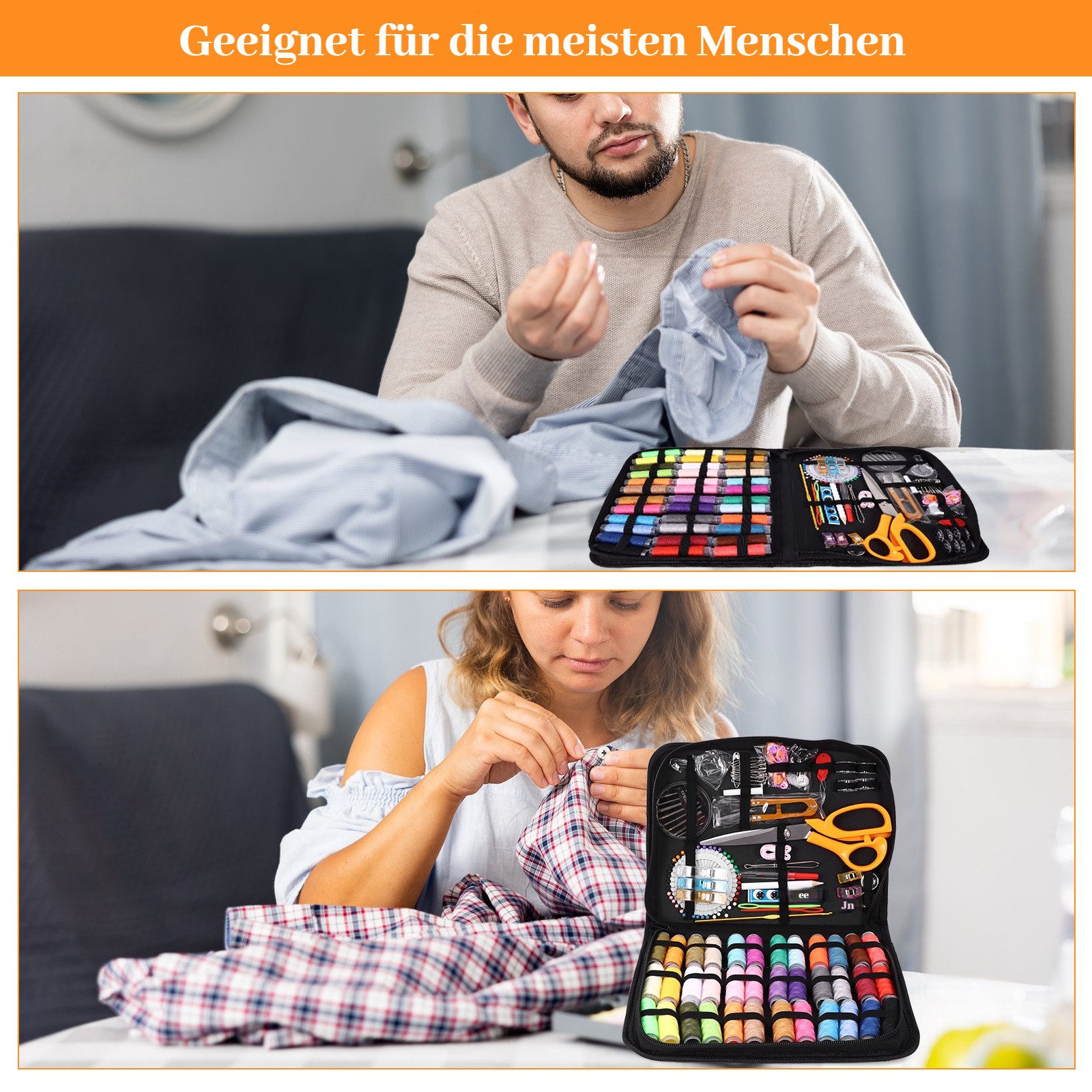 BlingBin Nähkästchen Professionelles Nähset mit 205 Teilen Premium Nähzubehör (1er Set, 205 St., 205tlg), Nadel für Anfänger/Profis/Erwachsene, Home-Button Repa – Bild 4 von 5