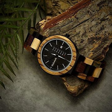 Holzwerk Quarzuhr NEUMARK Damen und Herren Holz Uhr mit Datum in schwarz, Walnuss braun