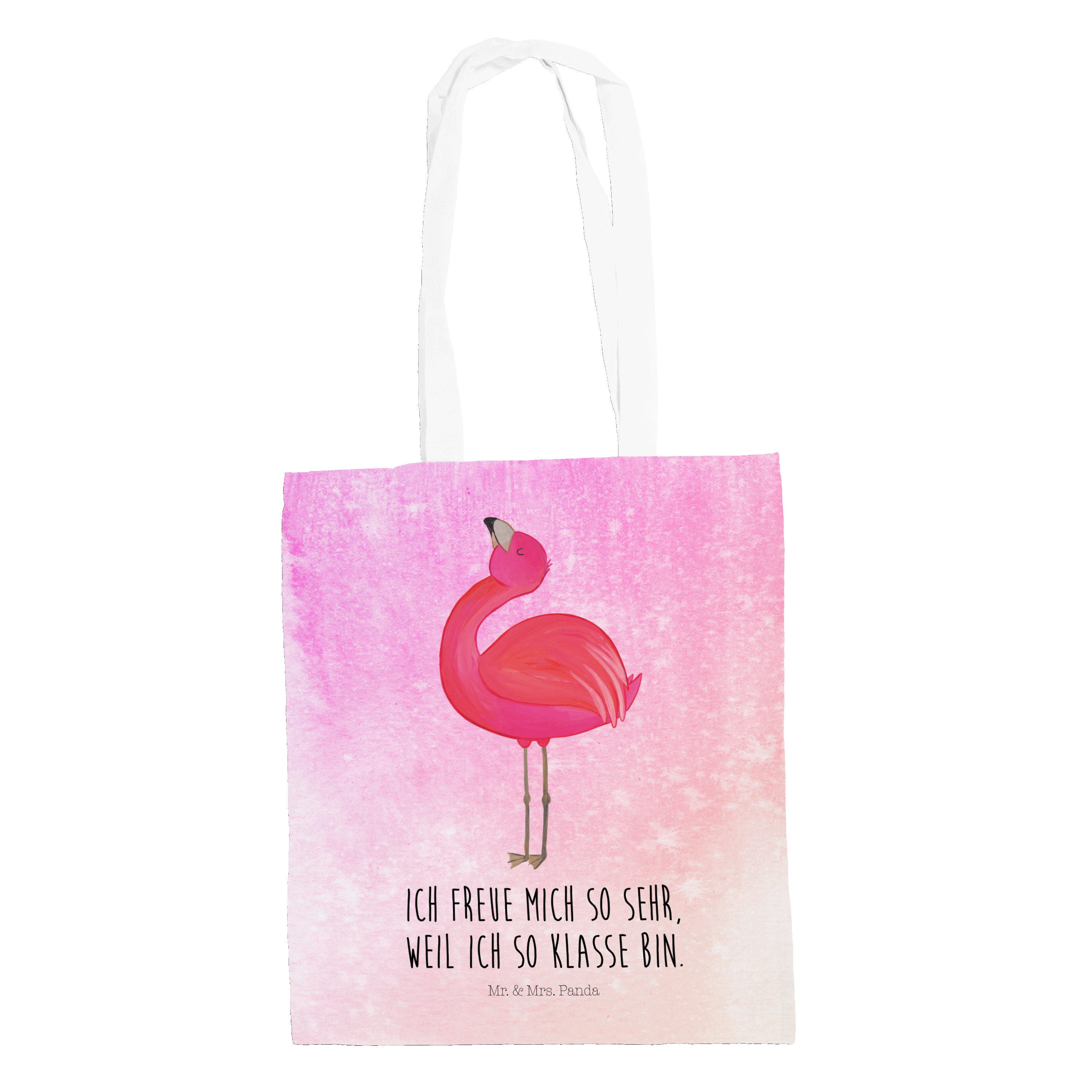 Mr. & Mrs. Panda Tragetasche Flamingo stolz - Aquarell Pink - Geschenk, Jutebeutel, Beuteltasche, (1-tlg)