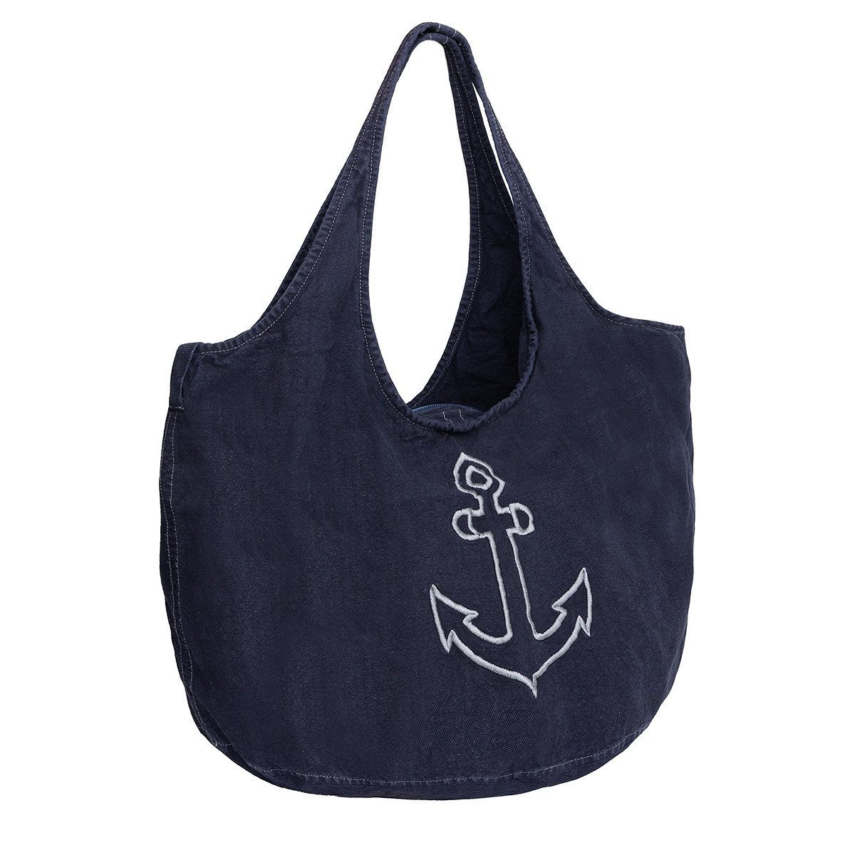 Justified Bags Strandtasche Shopper Marina Canvas Tasche Damen Marineblau mit Anker-Stickerei