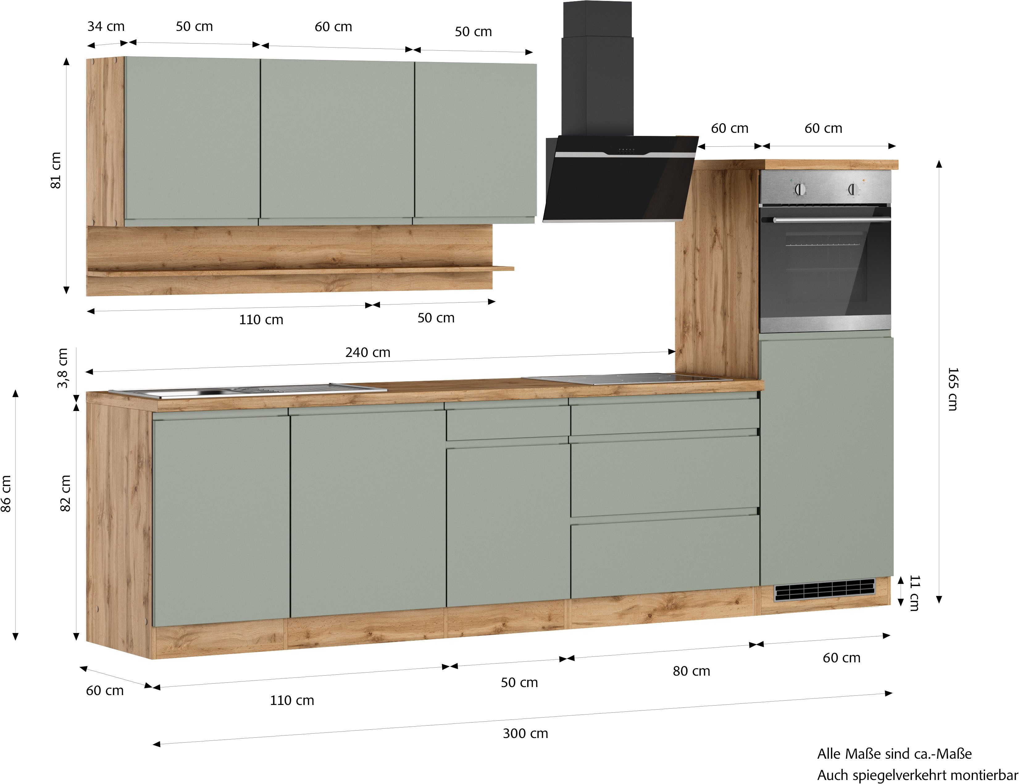 KOCHSTATION Küchenzeile KS-Virginia,neu in verbesserter Ausführung, Breite 300 cm, Soft-Close, wahlweise mit E-Geräten