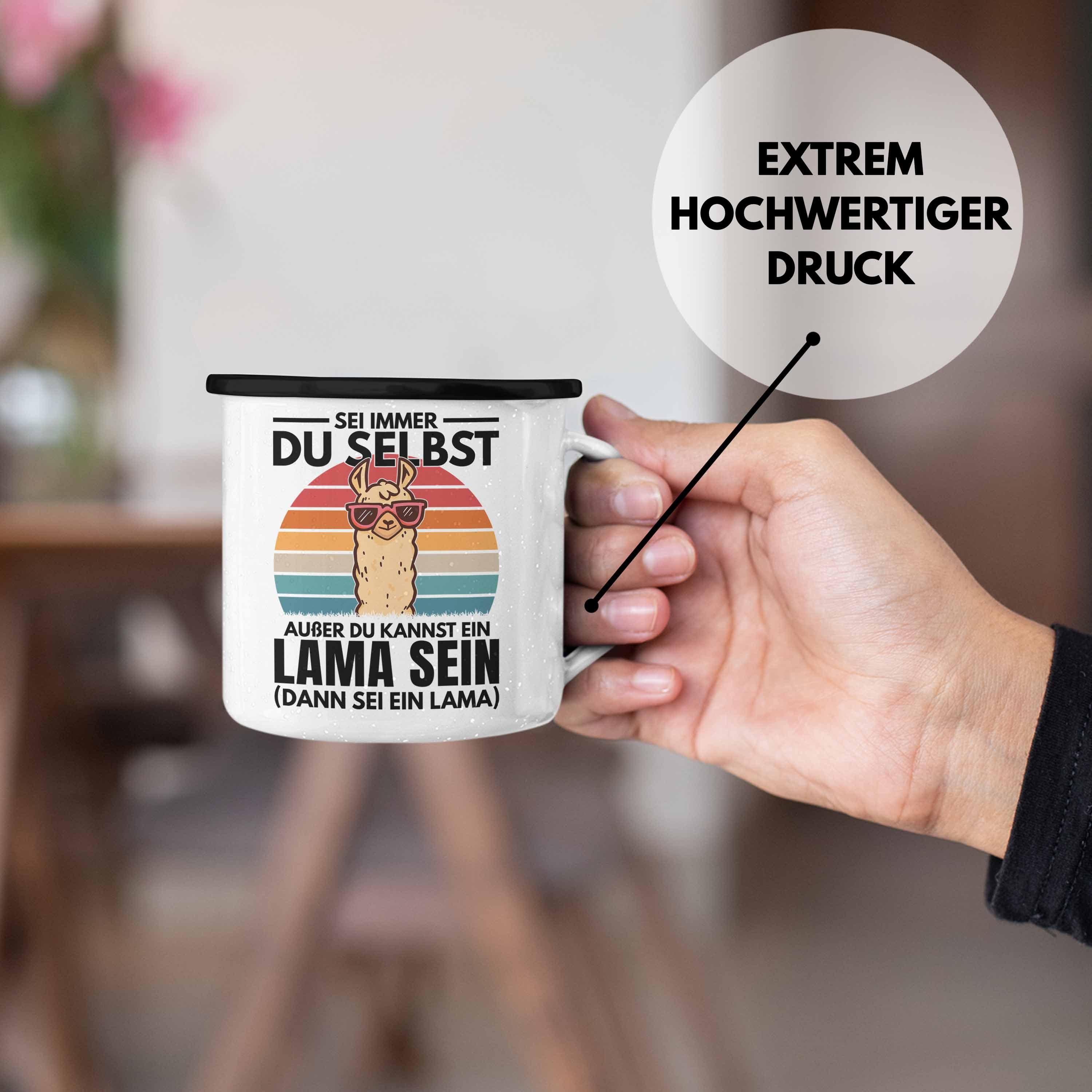 Frauen Du Selbst Sei Trendation Lama-Liebhaber Geschenkidee Trendation Schwarz Thermotasse Emaille Alpaka Tasse Llama Immer Geschenk -