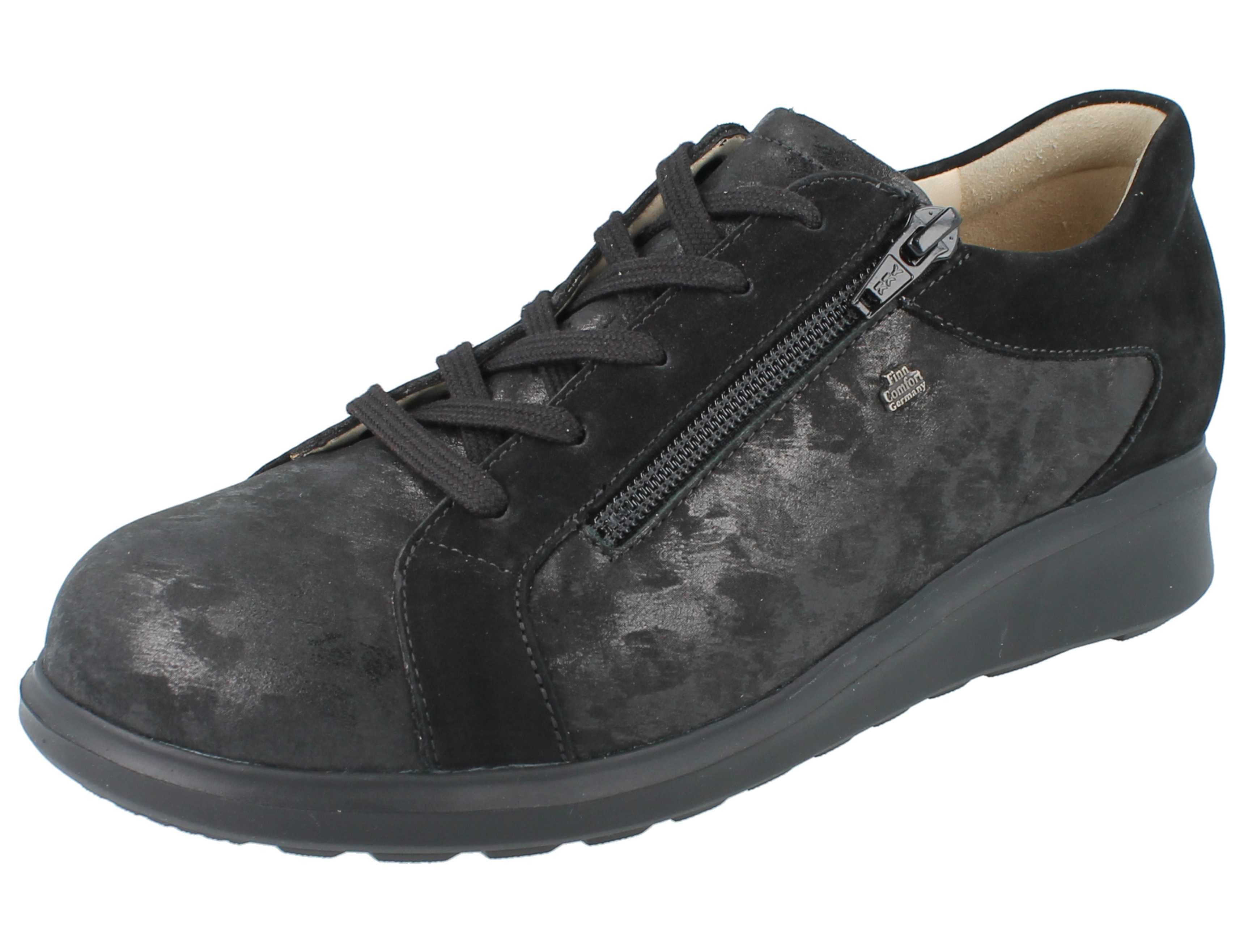 FINN COMFORT Lisboa Damen Halbschuhe mit Reißverschluss schwarz Schnürschuh