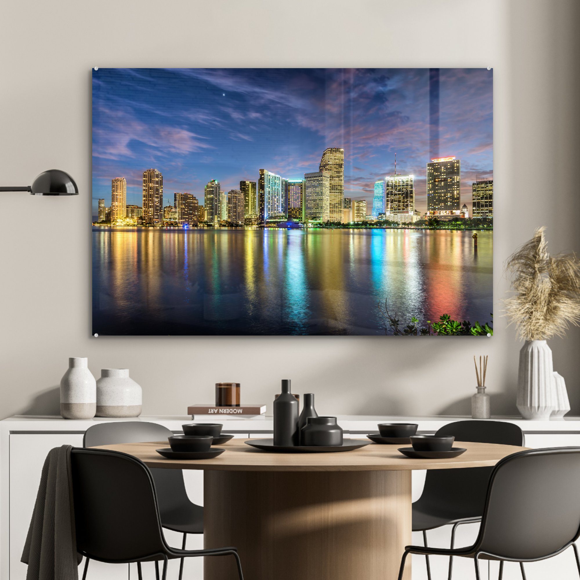 MuchoWow Acrylglasbild Skyline von (1 St), Wohnzimmer Miami, Schlafzimmer Acrylglasbilder &