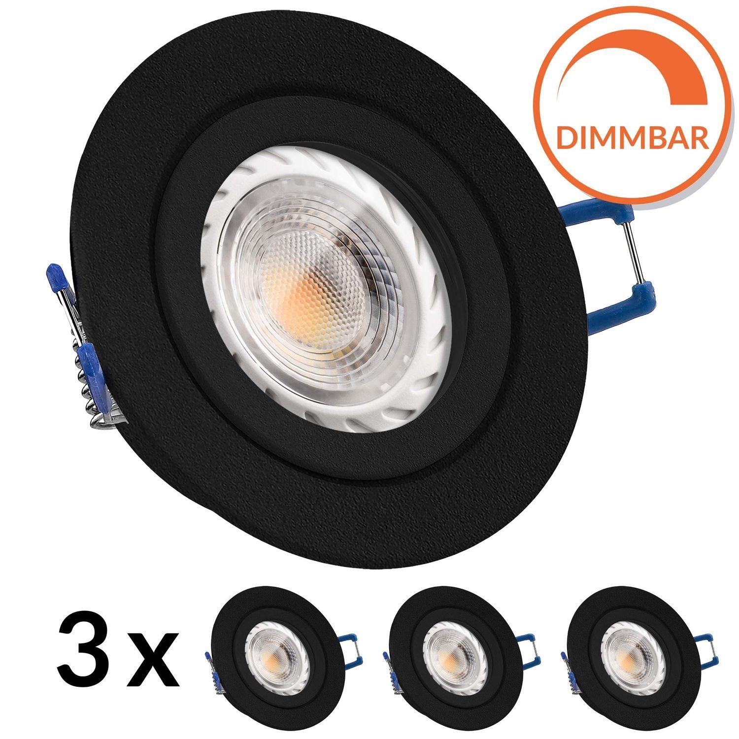 LEDANDO LED Einbaustrahler 3er 5,5W LEDAN GU10 in LED Einbaustrahler mit Set LED von schwarz IP44