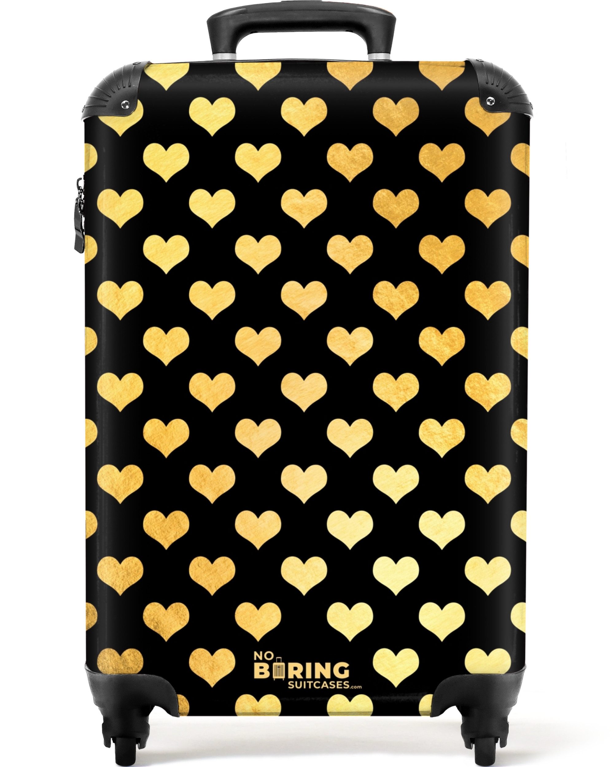 NoBoringSuitcases.com© Hartschalen-Trolley Goldene Herzen auf schwarzem günstig online kaufen
