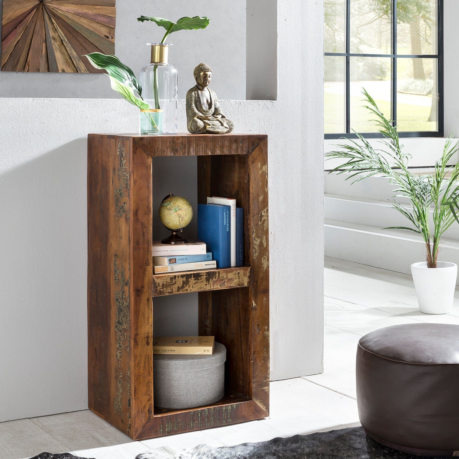 Wohnling Standregal WL5.073 Bücherregal Kalkutta 45 x 35 x 90 cm Massiv Regal Cube, Massivholz Mango Regal 90x45x35 cm Shabby Chic, Holzregal Natur Rustikal, Kleines Bücherregal