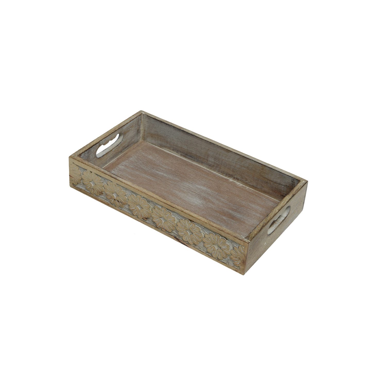 MARELIDA Dekotablett Tablett Dekotablett Mangoholz Kerzentablett Blumenbordüre 34,7cm