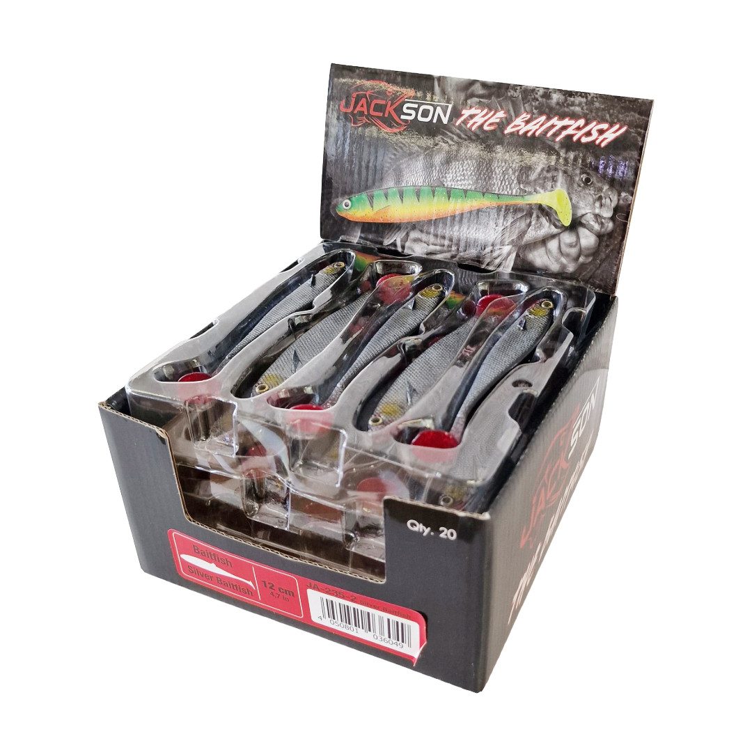 Stollenwerk Kunstköder, 20er Sparpack Gummifische Jackson The Baitfish 12 cm Silver