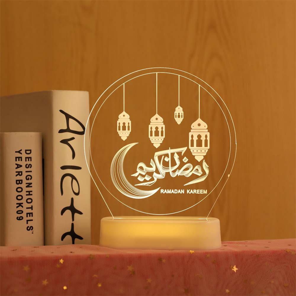 Sunicol LED Dekolicht Ramadan Eid Mubarak LED Nachtlichter, 3D-Illusion, Batteriebetrieben, Warmweiß, Festival Licht, Mond Sterne