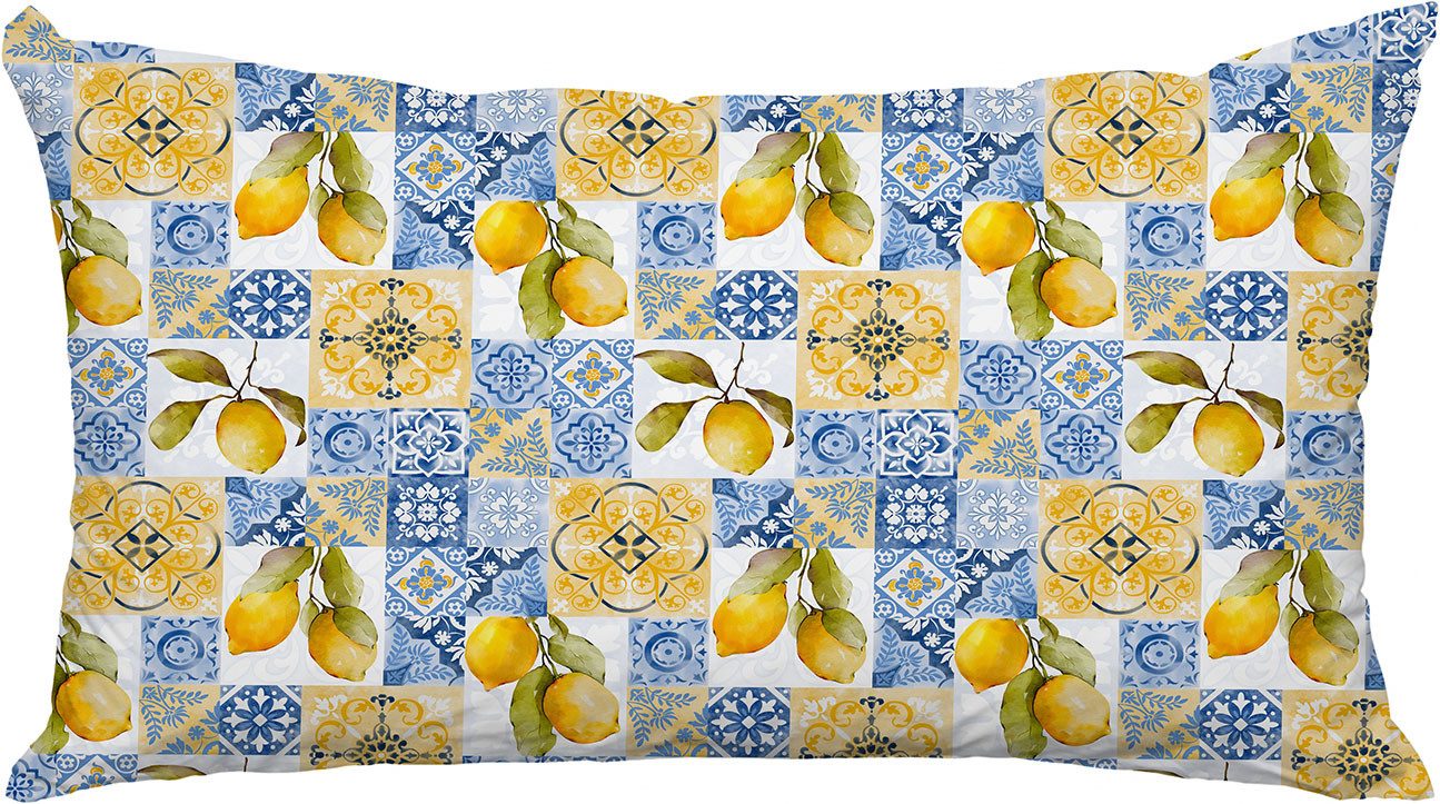 queence Dekokissen Zitronen Kacheln, Premium Outdoor Kissenbezug; Format: 60x40 cm
