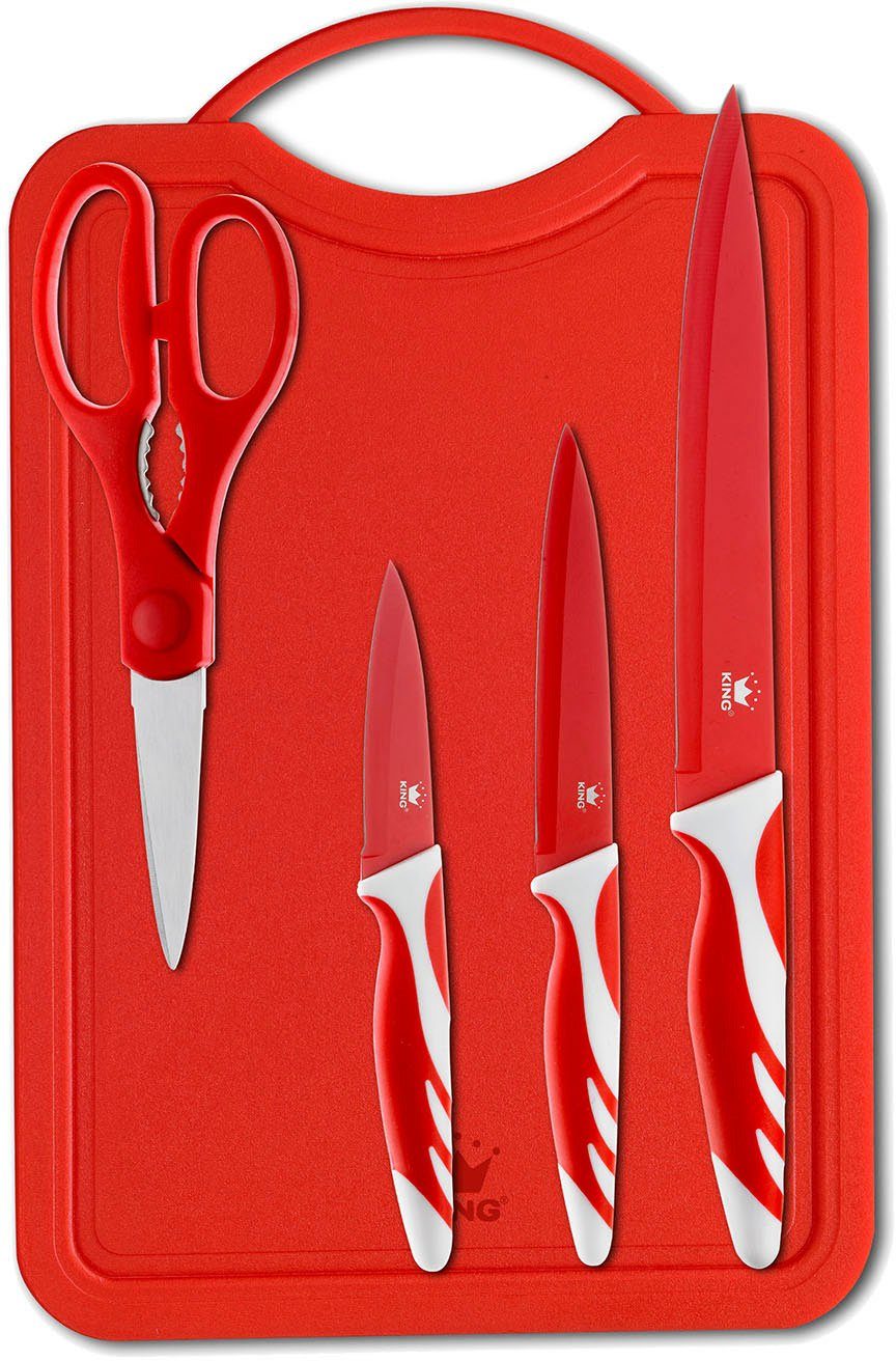 KING Schneidebrett »FRESHIN«, Edelstahl, Kunststoff, (Spar-Set, 11-St., Schüsselgrößen: Ø17.5 Ø14.5 Ø12cm, 3 Messer, 1 Schneidebrett, 1 Schere), Schüsseln Edelstahl, mit Frischaltedeckel, Schneidebrett