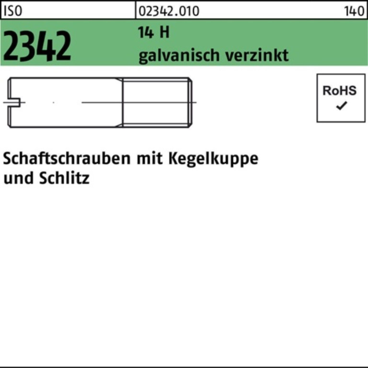 Pack Kegelkuppe/Schlitz Schraube H M10x50 galv ISO 100er Reyher 14 Schaftschraube 2342