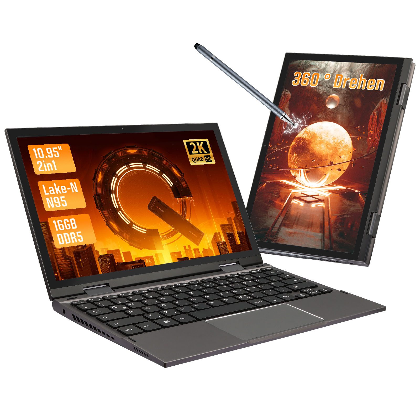 10.95" Laptop, 16GB RAM, 512G SSD, N95, 2000×1200, Win 11 Pro Notebook