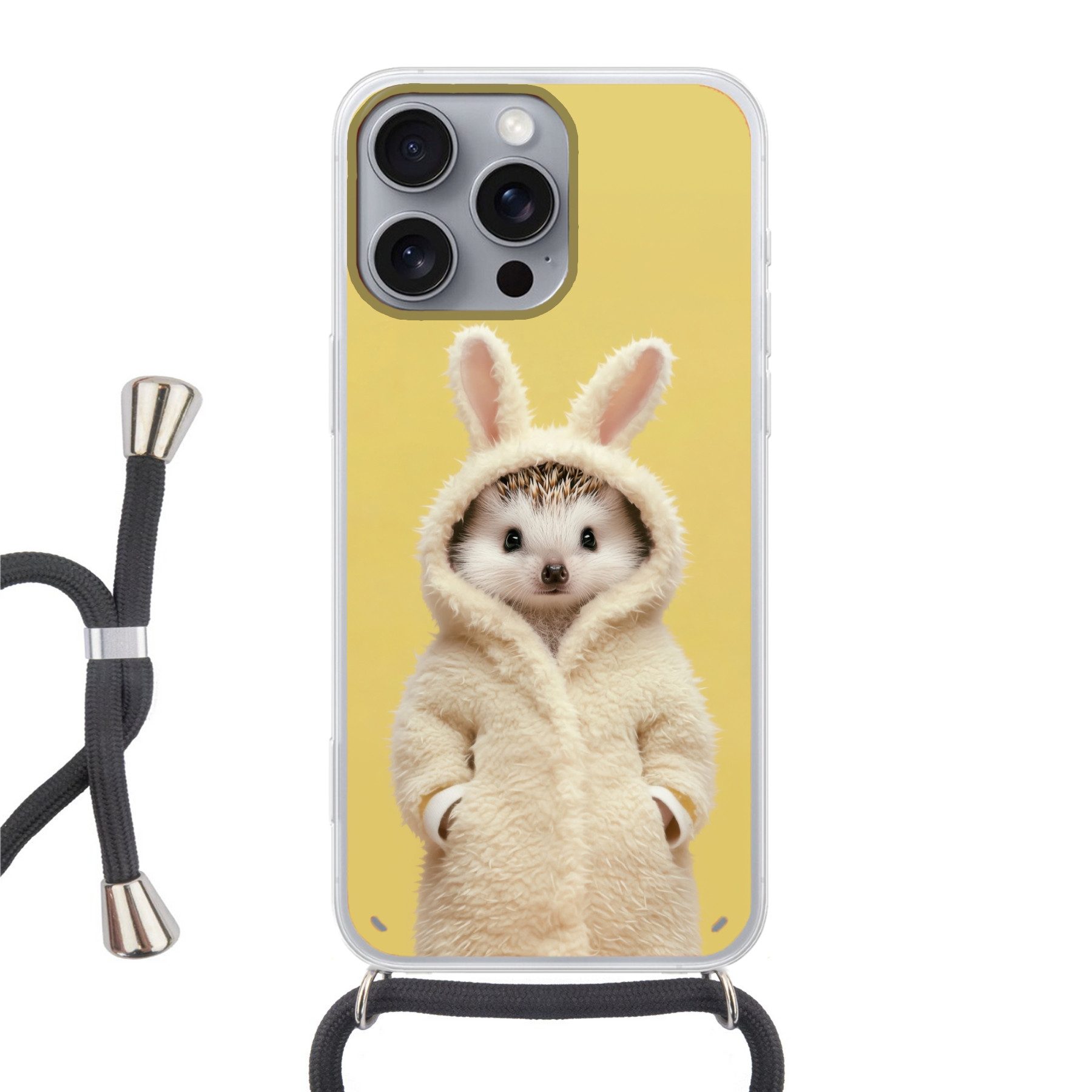 MuchoWow Handyhülle für Apple iPhone 16 Pro Max Igel - Osterhase - Kostüm, Tragbare Handyhüllen mit Kette zum umhängen, Handykette Handyband