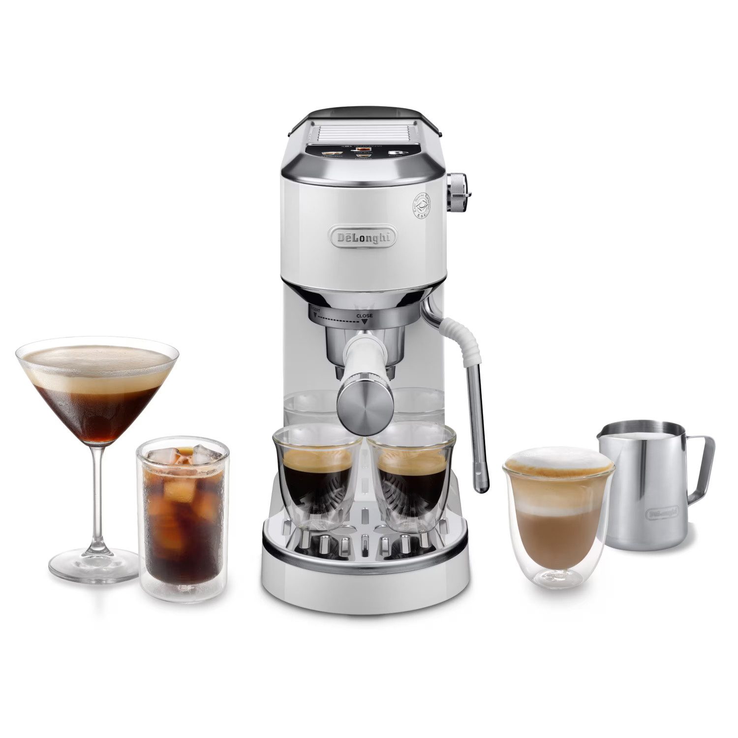 De'Longhi Espressomaschine Dedica Duo EC890.WI - Espresso & Cold Brew, 15 Bar, Touch-Buttons, Cold Brew in unter 5 Minuten, 15 cm breit, 1,1L, inkl. Milchschaumdüse
