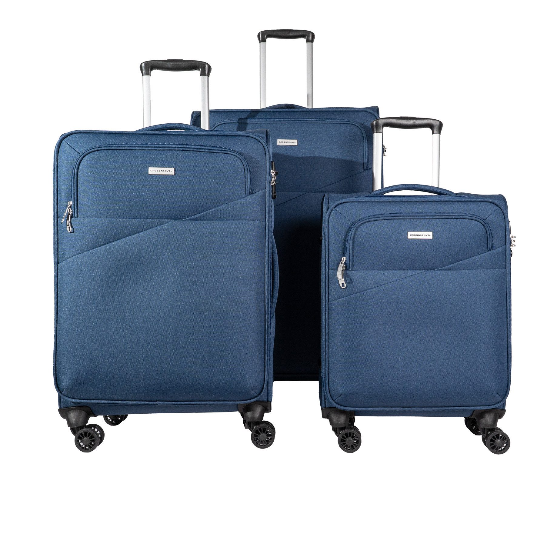 Crosstravel Kofferset Madison, 4 Rollen, (3 tlg., Weichgepäck Trolley Set), Superleichte Konstruktion