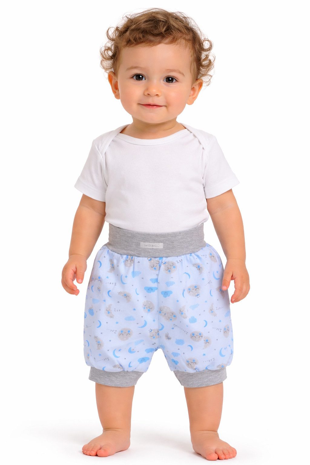 La Bortini Shorts Baby Sommer Shorty kurze Hose in Blau mit Wolken Muster aus Baumwolle, gemustert, 56 62 68 74 80 86 92 98