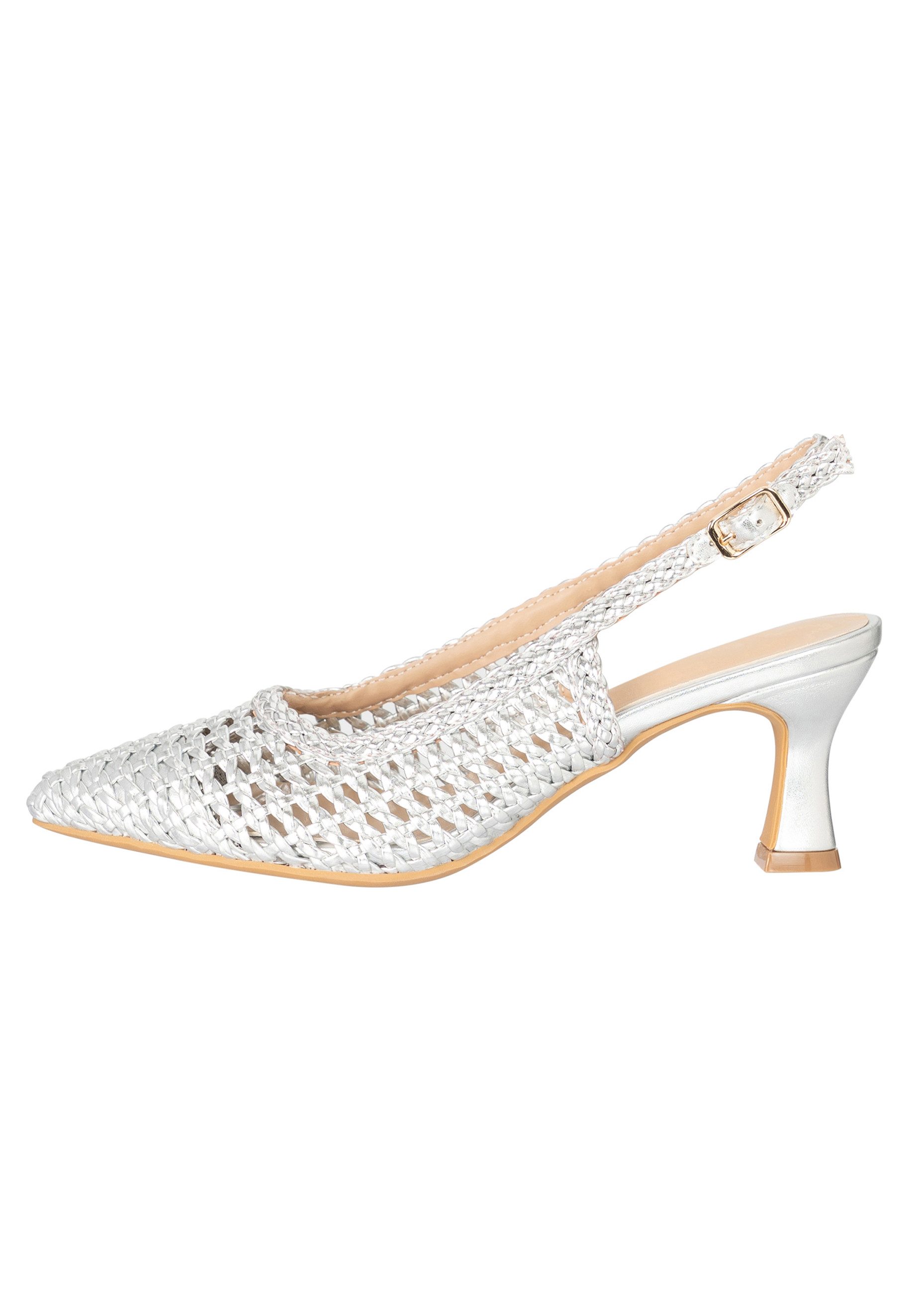 Salinyang Damen Slingback Pumps in Flechtoptik mit spitzer Kappe und Absatz Sandalette