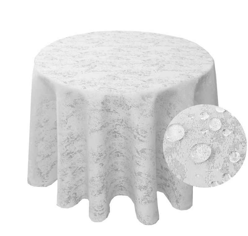Brilliant Tischdecke MELIERT Tischdecke Weiß RUND 160 cm bügelfrei, Jacquardgewebe