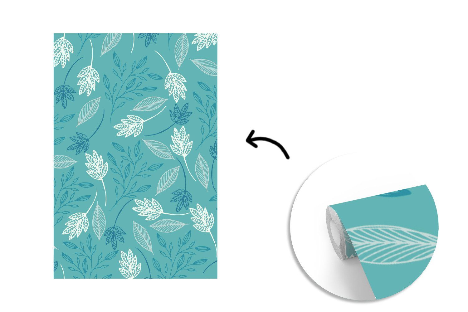Montagefertig Matt, MuchoWow Blätter Muster, Wohnzimmer, (3 Tapete - Vinyl Wandtapete bedruckt, für St), - Pflanzen Fototapete