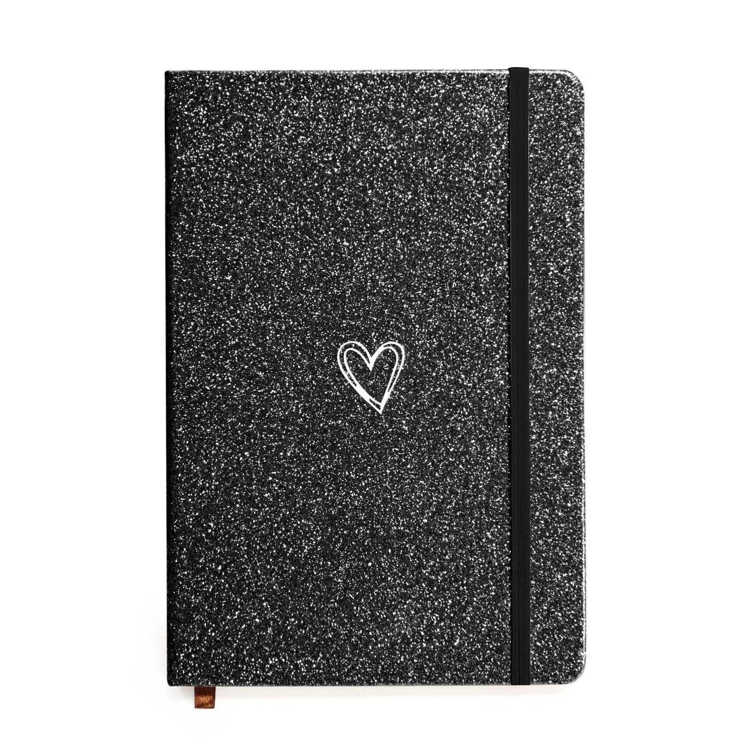 LuxusKollektion Tagebuch Notizbuch A5 Glitzer Herz Liniert Hardcover Schwarz